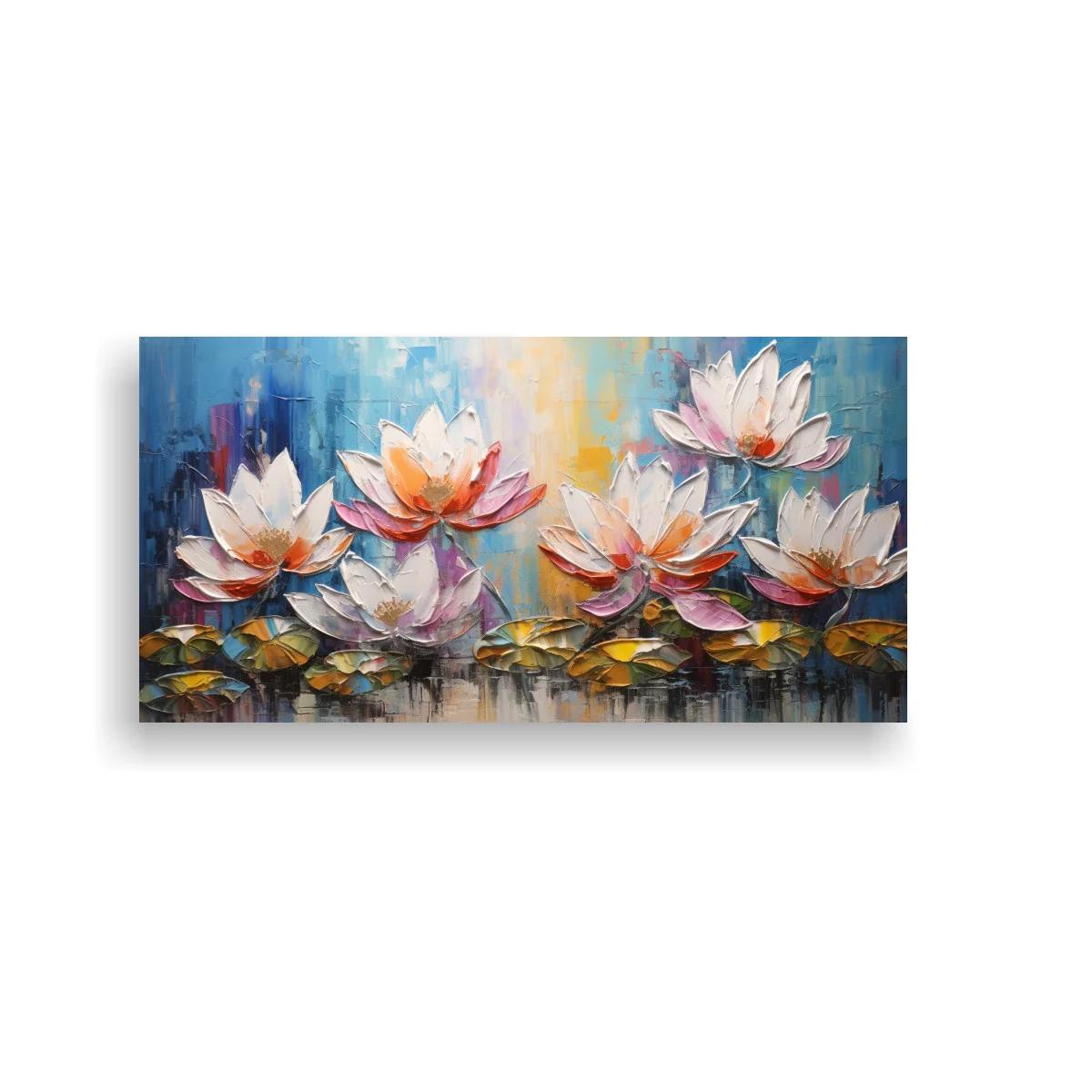 Cuadro nenúfares en flor con reflejos y fondo luminoso — imagen principal