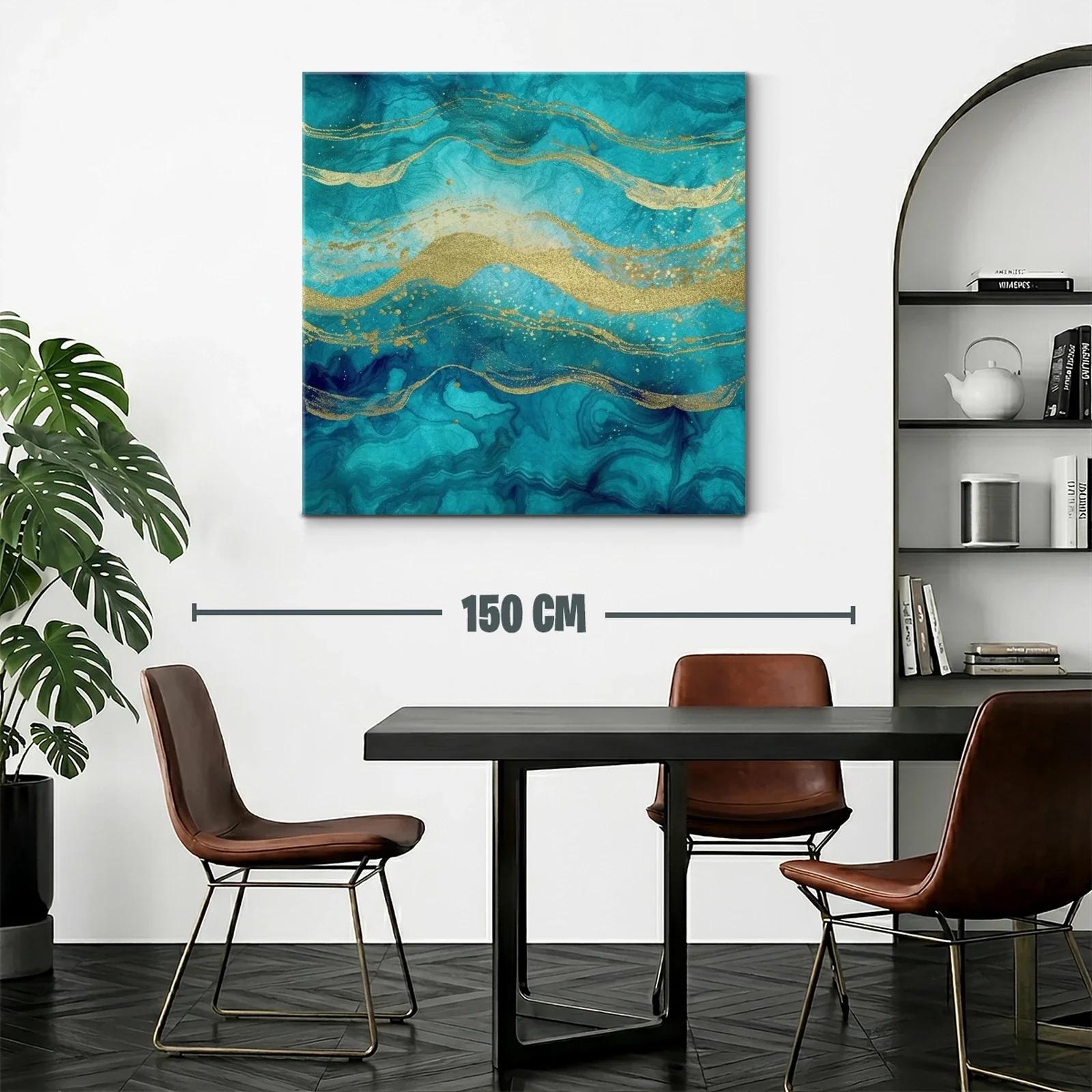 Cuadro abstracto con tonos turquesa y dorados brillantes — miniatura 2
