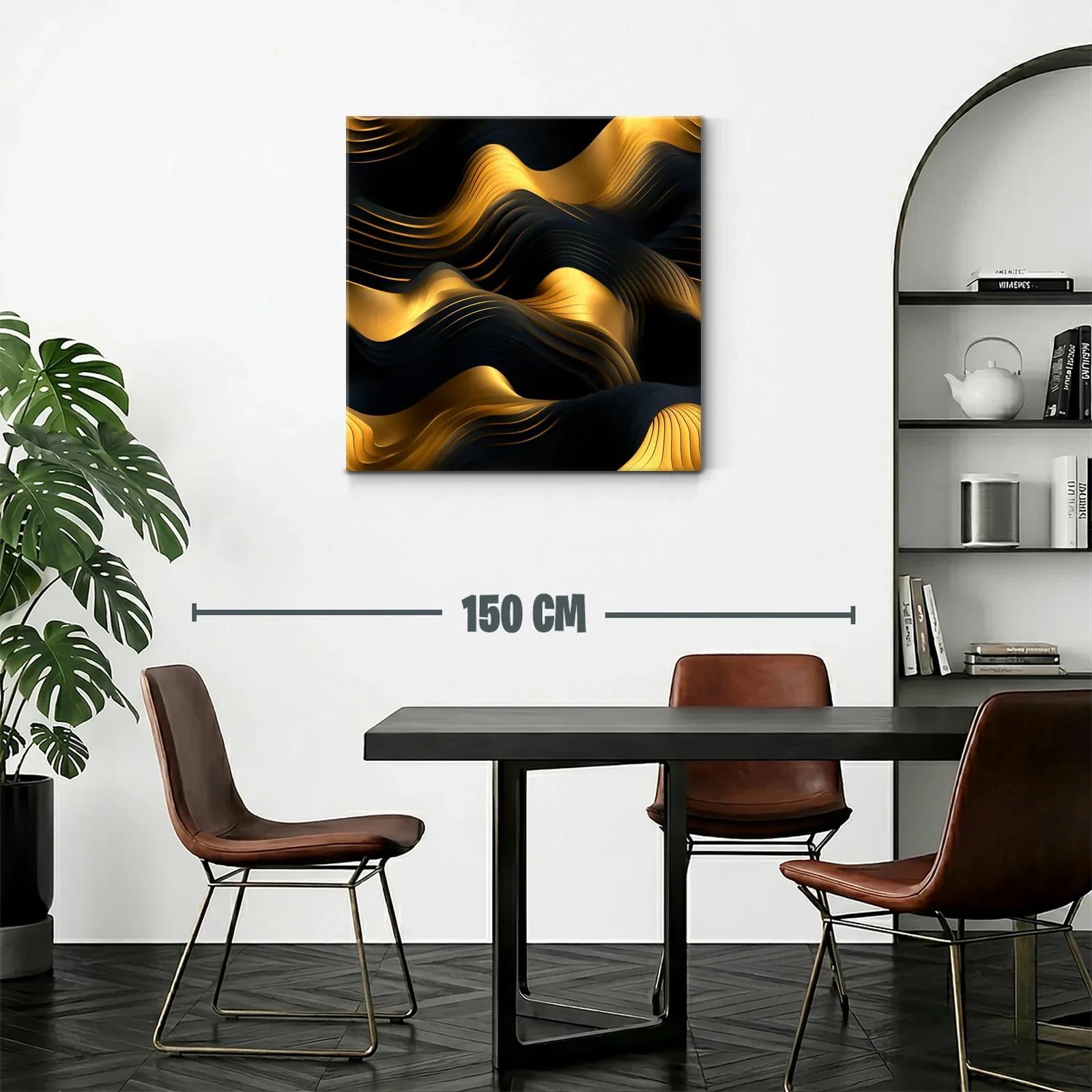 Composición abstracta en tonos dorados y negros con texturas onduladas — miniatura 2