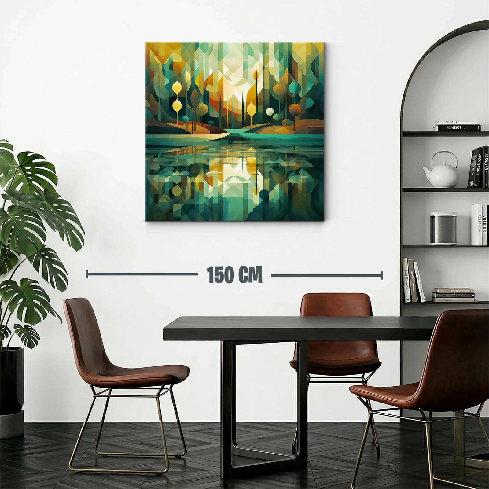 Paisaje abstracto con reflejos en tonos verdes y dorados — miniatura 2