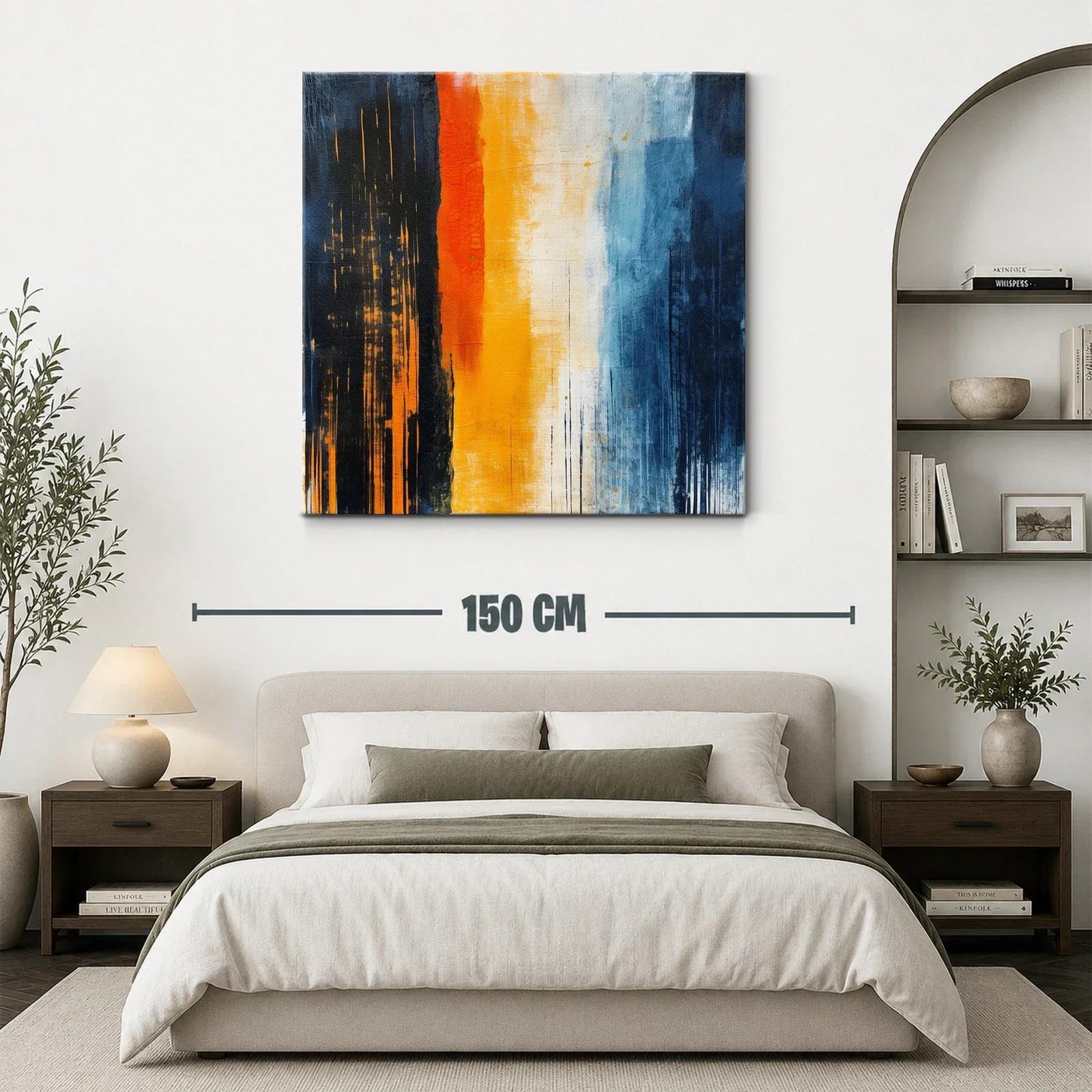 Cuadro abstracto con vibrantes franjas en azul y naranja — miniatura 3