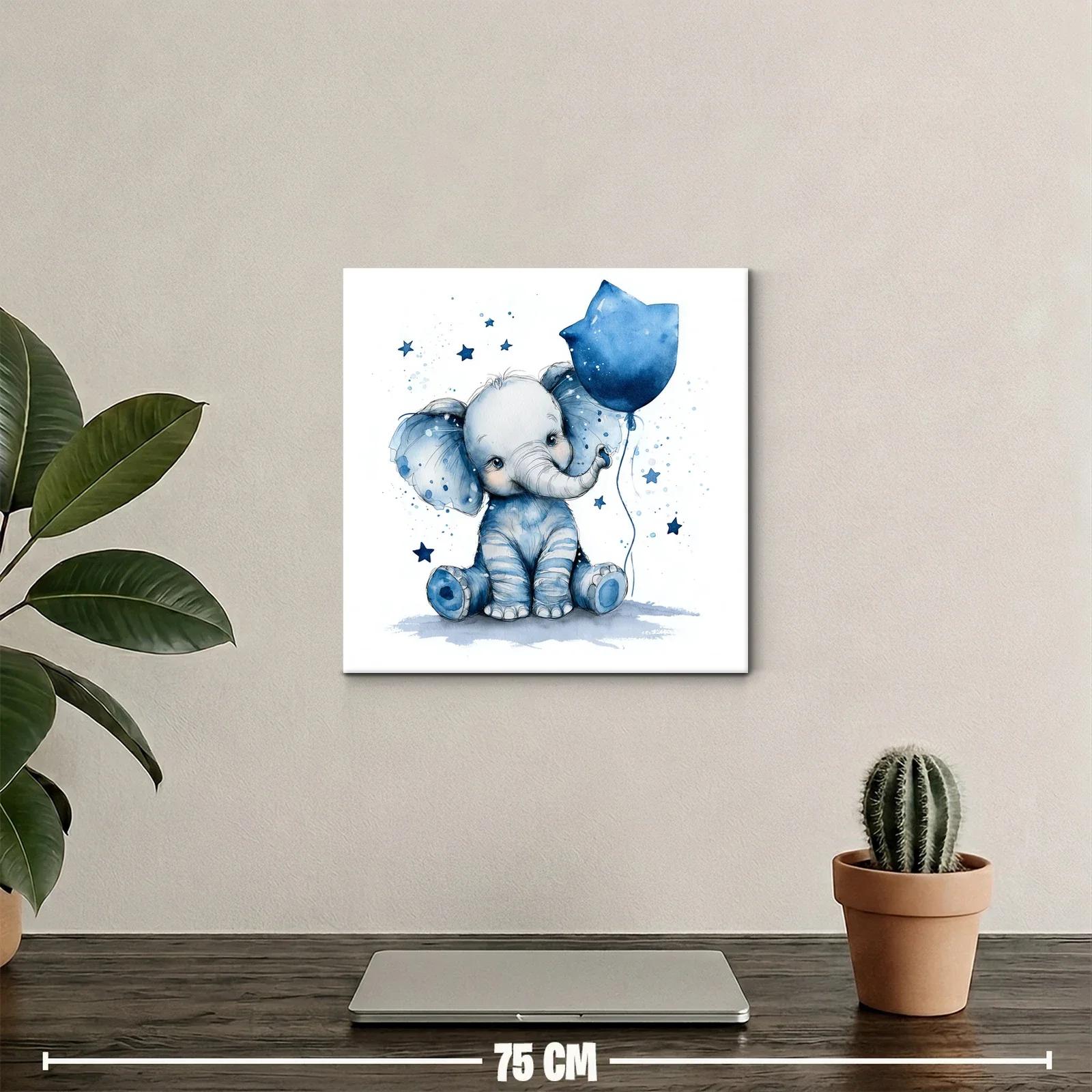 Elefante azul con globo y estrellas para habitación infantil — miniatura 2