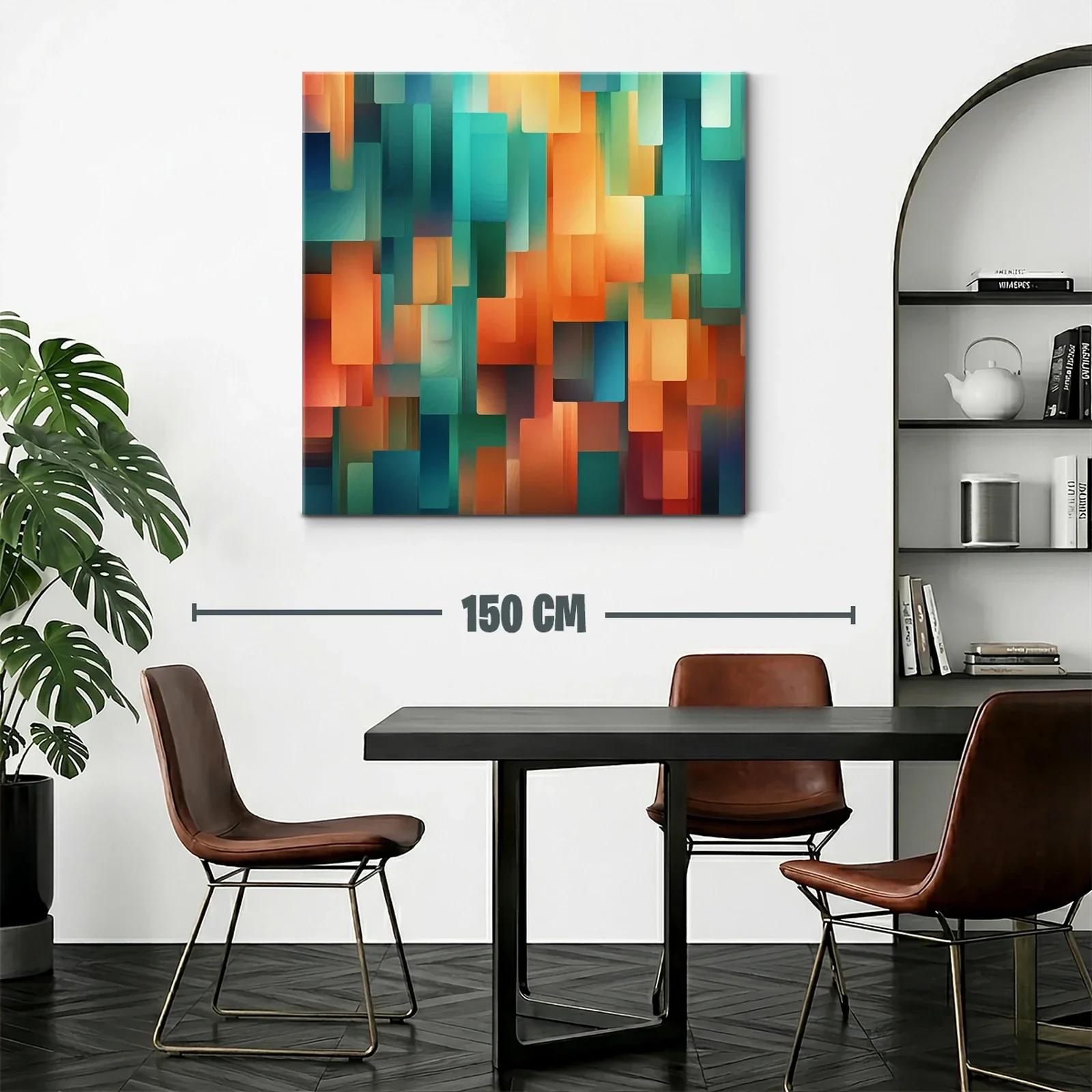 Cuadro abstracto geométrico con tonos cálidos y fríos — miniatura 2