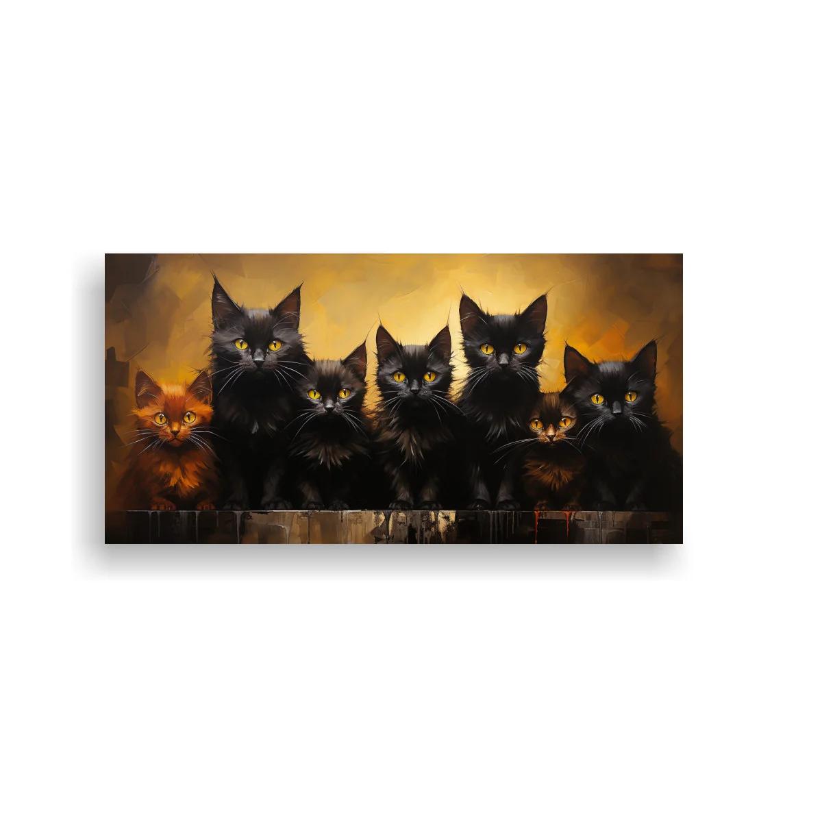 Cuadro grupo de gatos negros con ojos amarillos — imagen principal