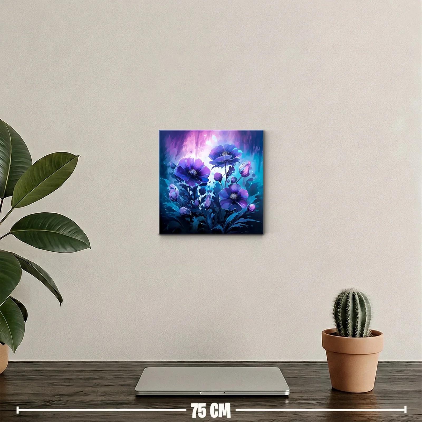 Cuadro floral vibrante en tonos azules y morados — miniatura 2