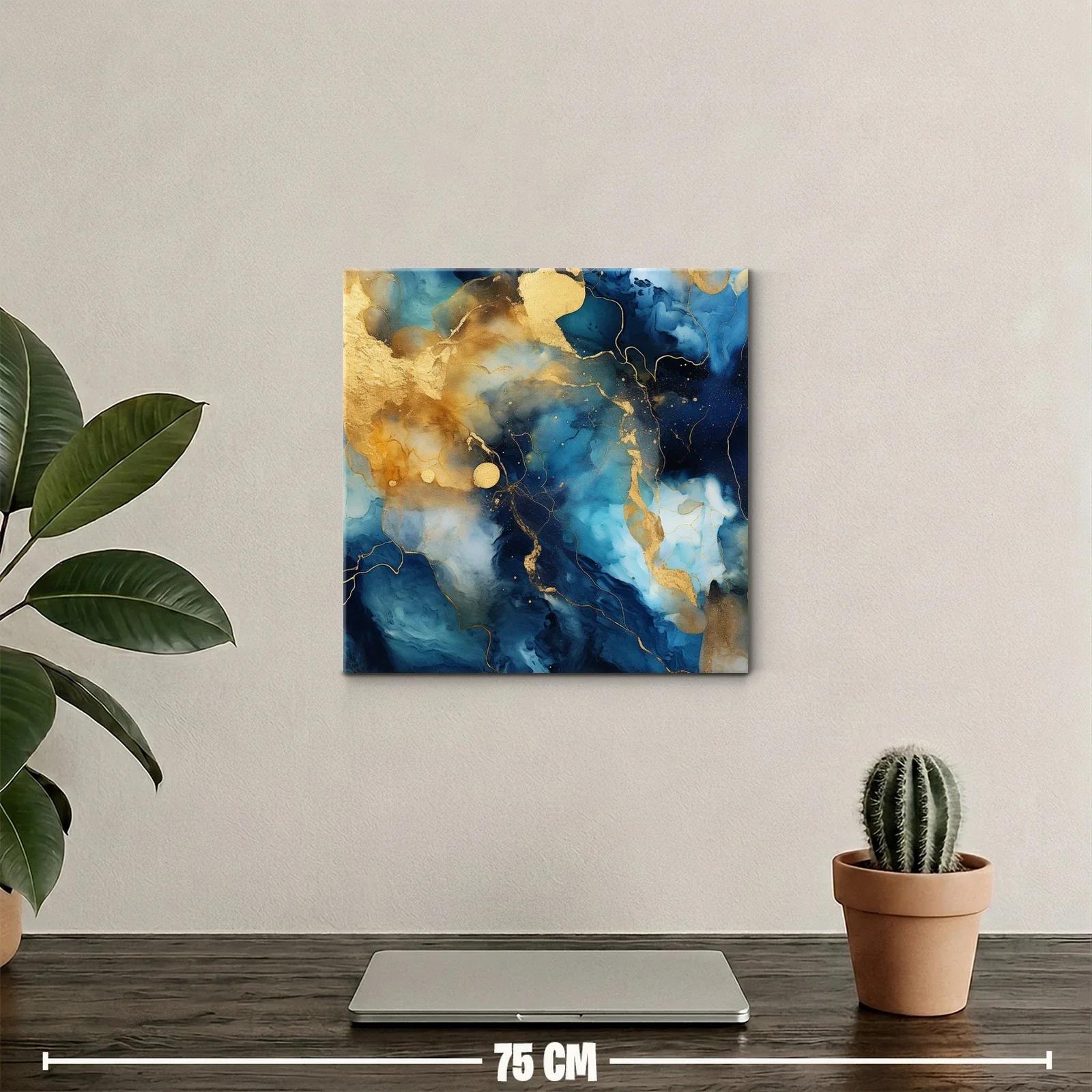 Cuadro abstracto en tonos azules y dorados con textura fluida — miniatura 2