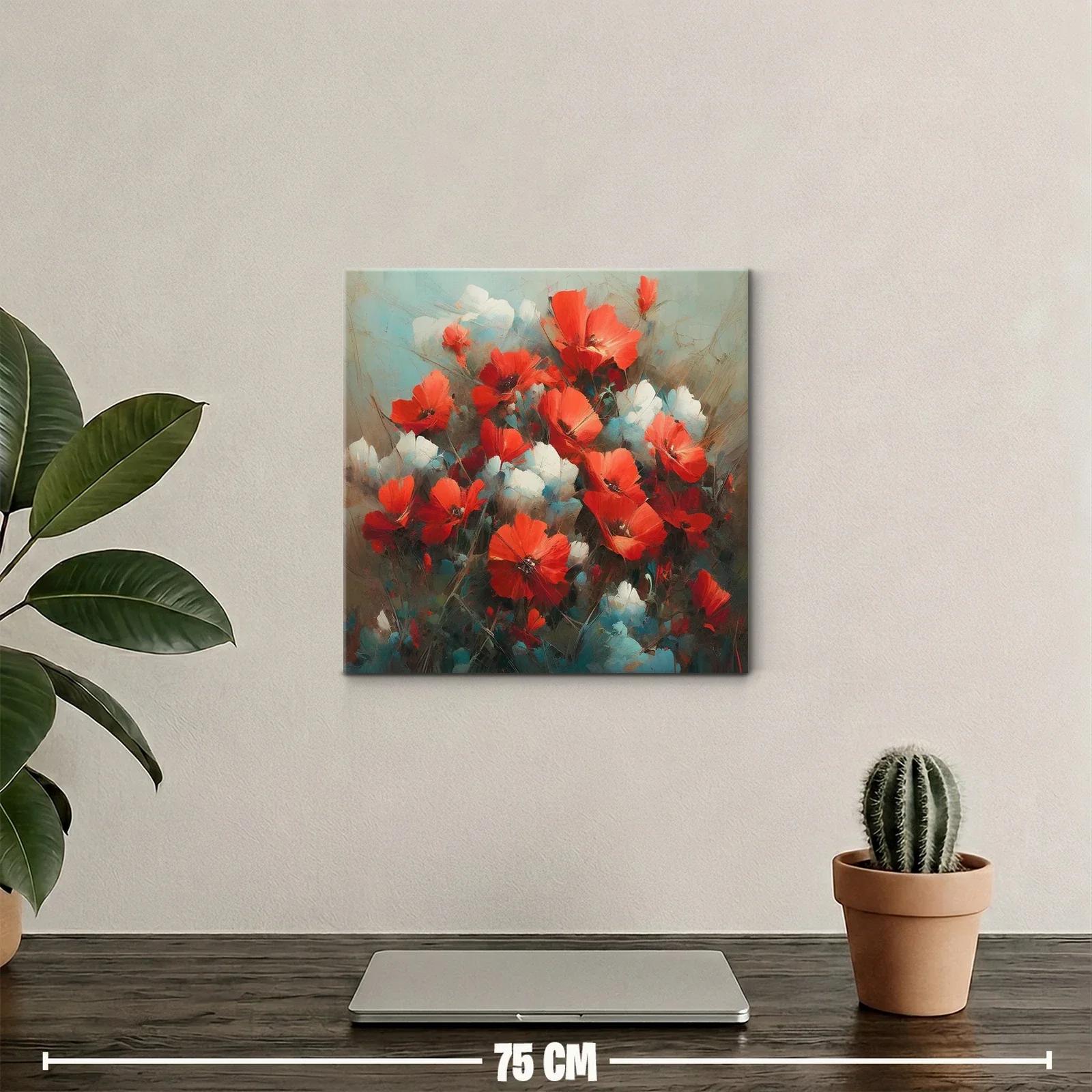 Cuadro floral con vibrantes amapolas rojas y detalles blancos — miniatura 2