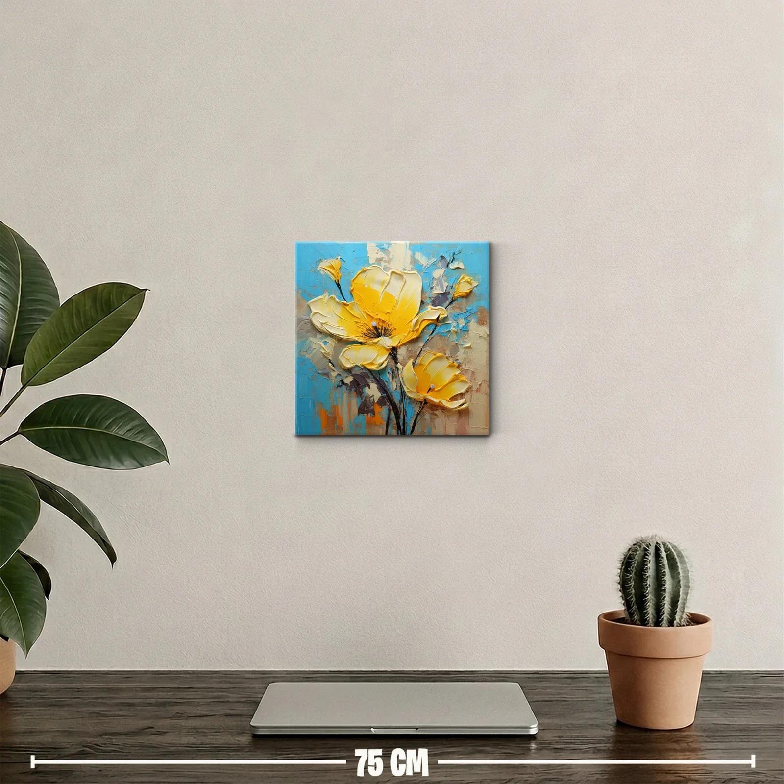 Cuadro decorativo con flores amarillas vibrantes y fondo azul — miniatura 2