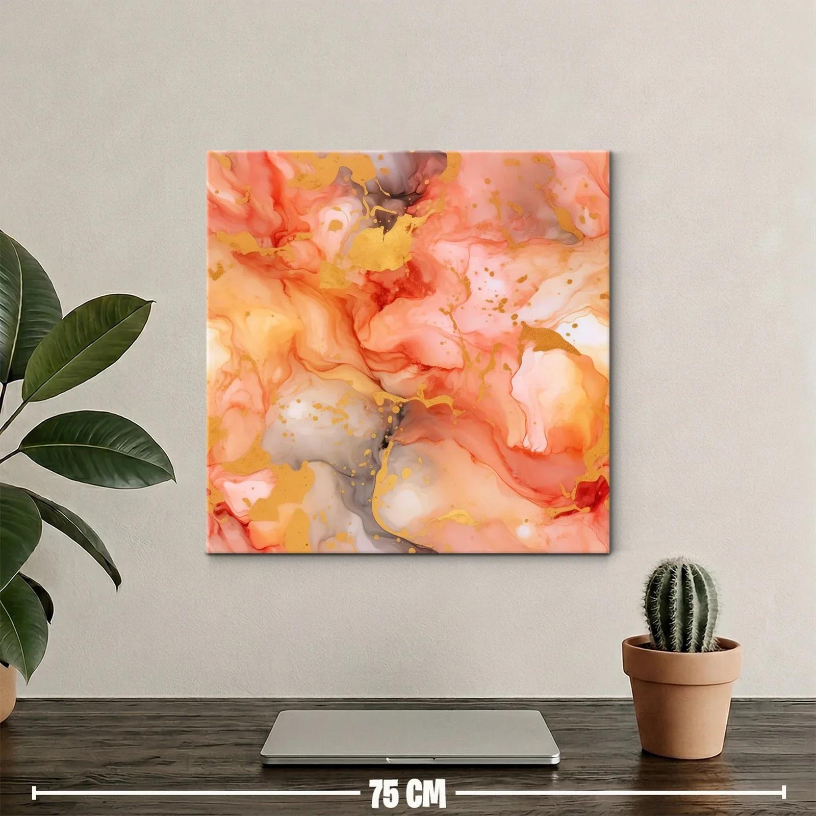 Cuadro abstracto con tonos cálidos y detalles dorados — miniatura 2