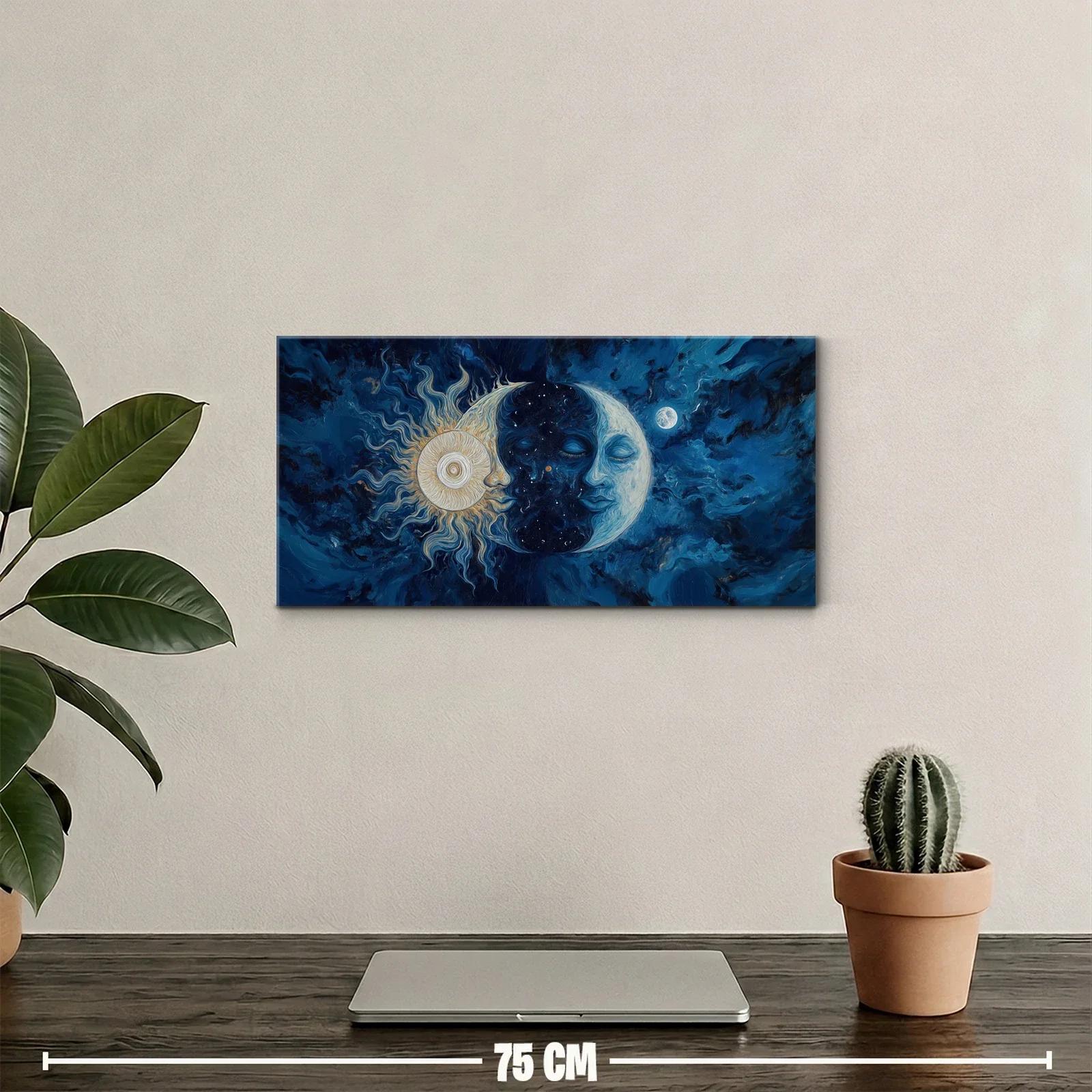 Cuadro sol y luna con rostros fusionados y cielo oscuro — miniatura 2