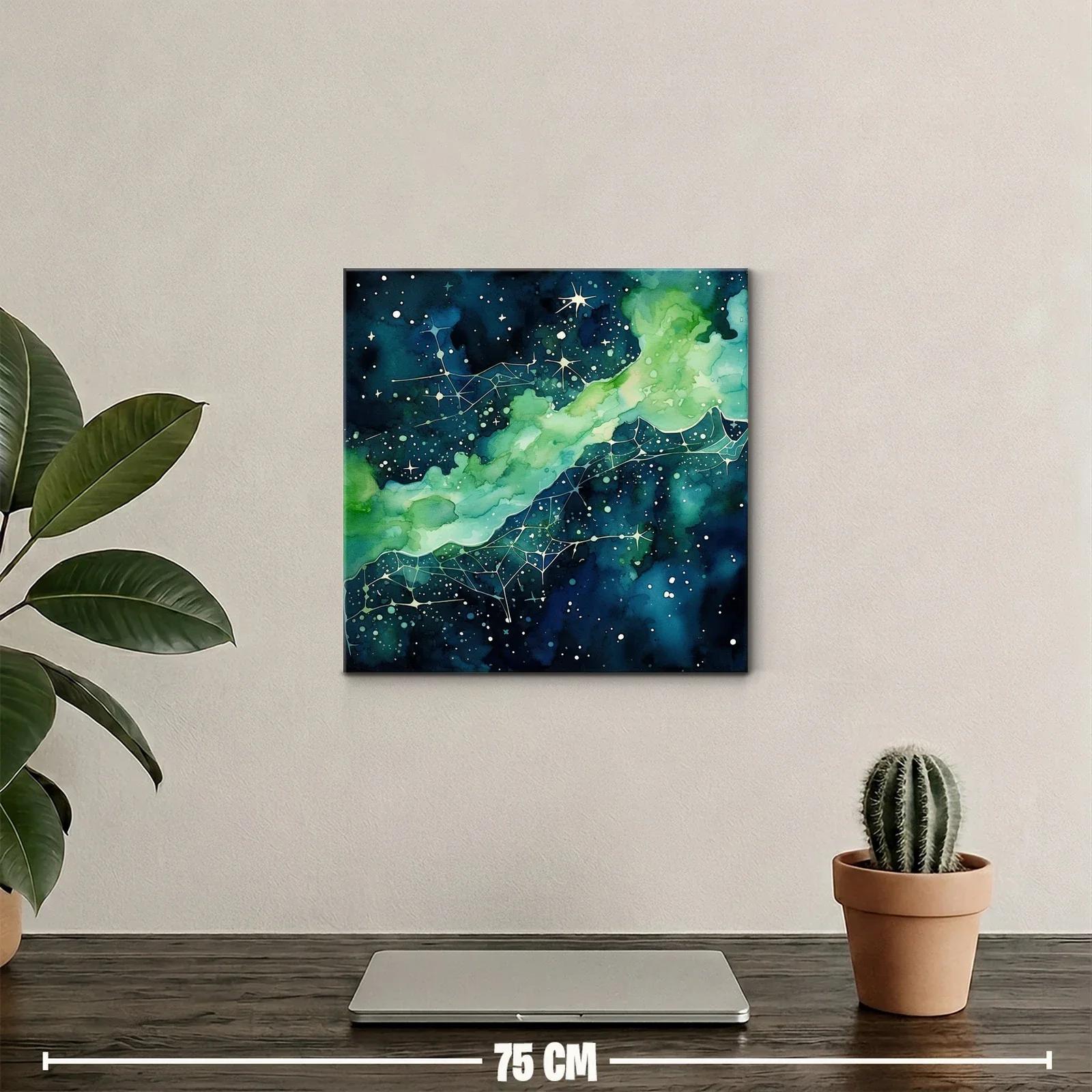 Cuadro abstracto con galaxia en tonos azules y verdes — miniatura 2