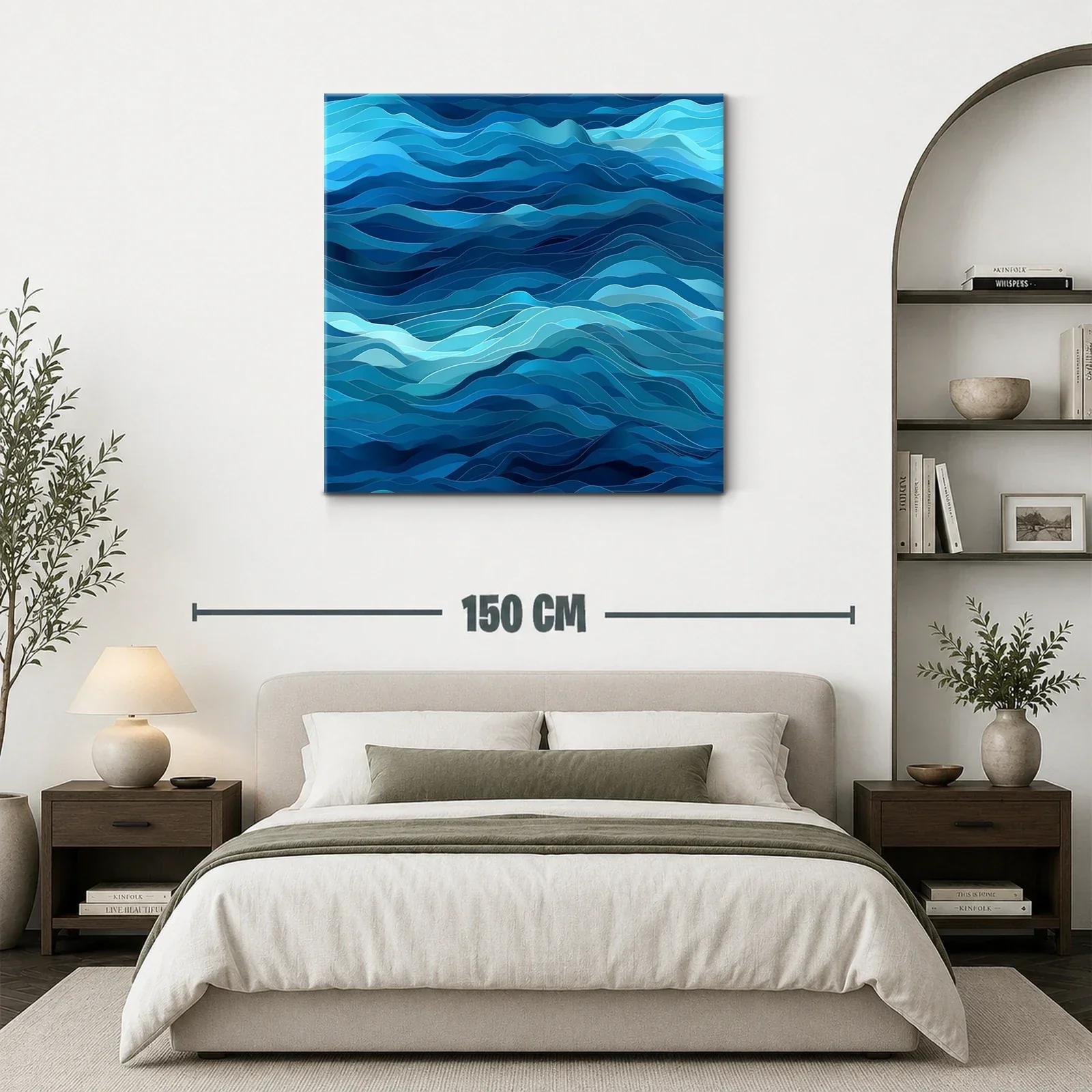 Cuadro abstracto de olas en tonos azules profundos — miniatura 3