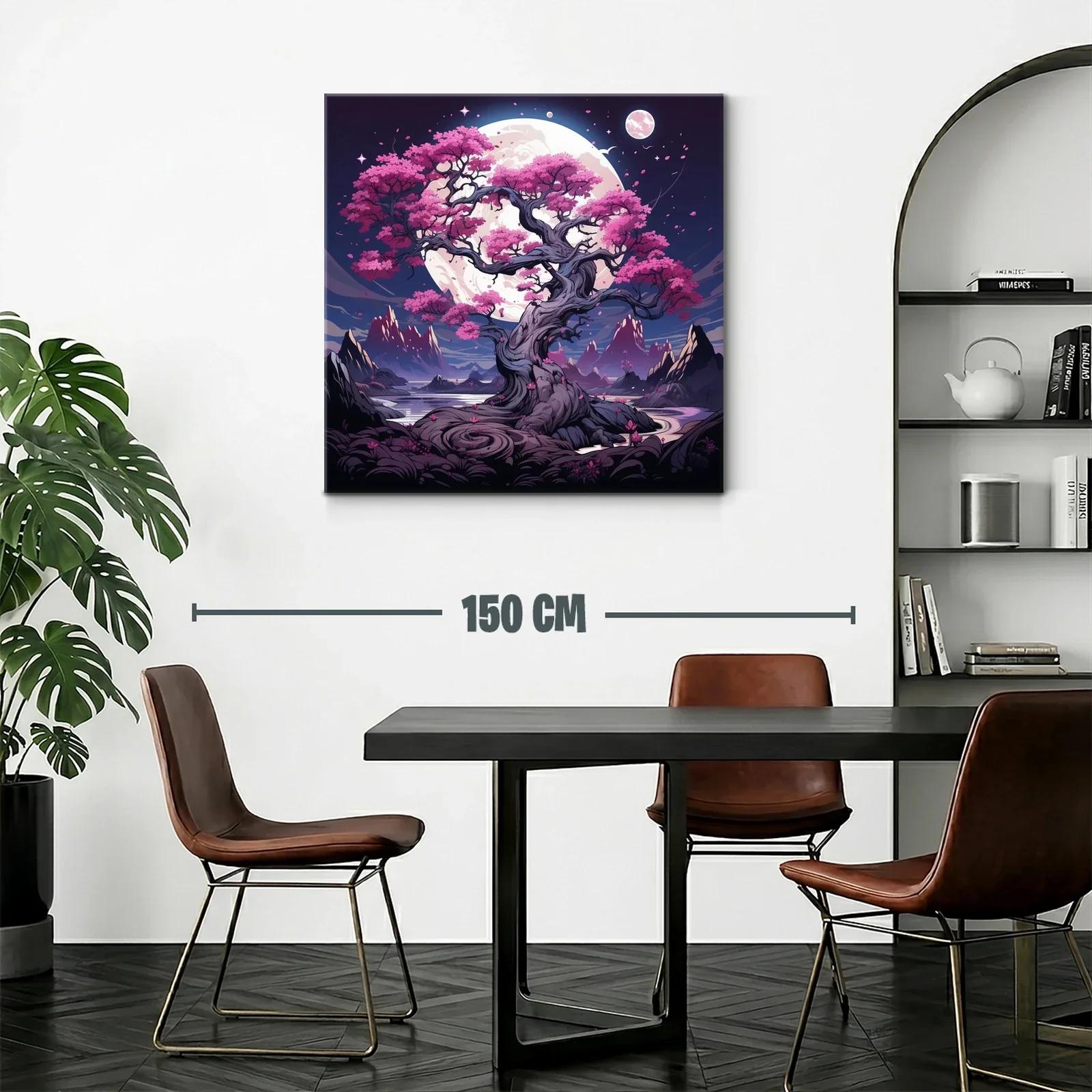 Árbol Sakura bajo luna llena en paisaje fantástico — miniatura 2