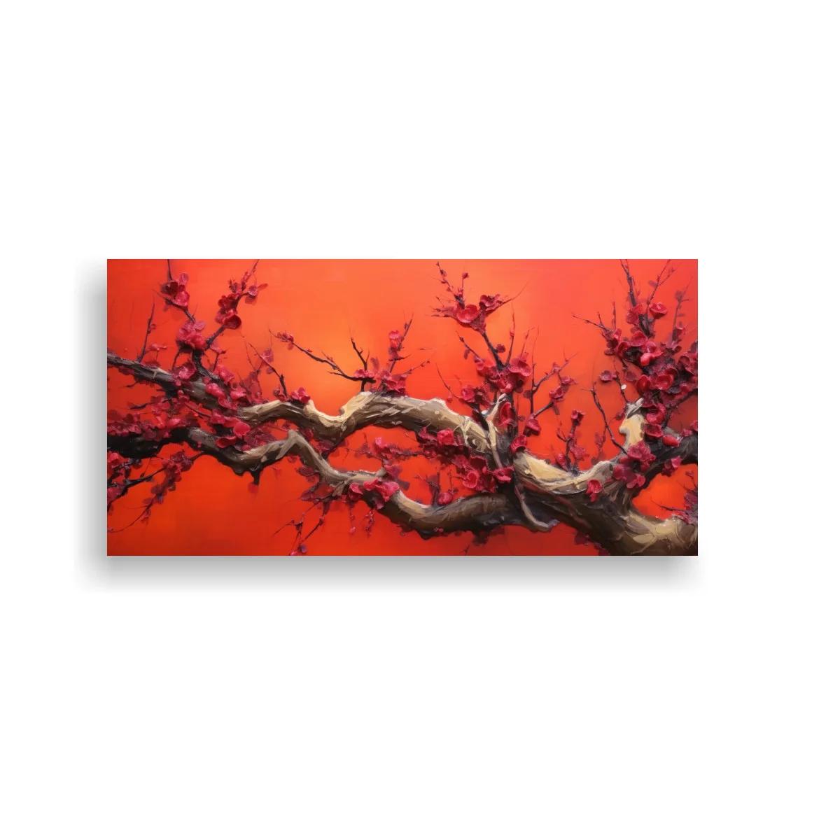 Cuadro rama de cerezo en flor con fondo rojo degradado — imagen principal