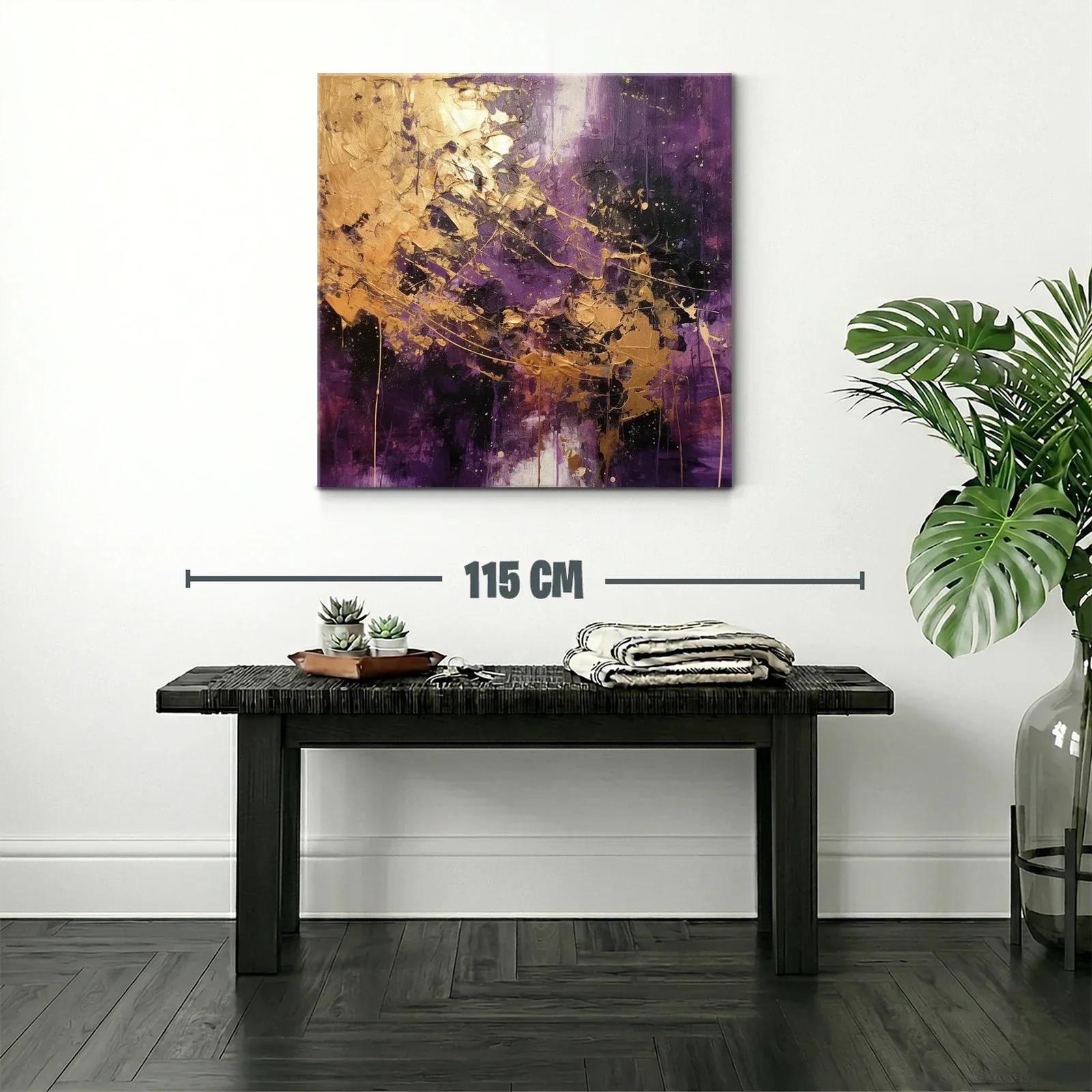 Cuadro abstracto con detalles dorados y tonos violetas intensos — miniatura 2