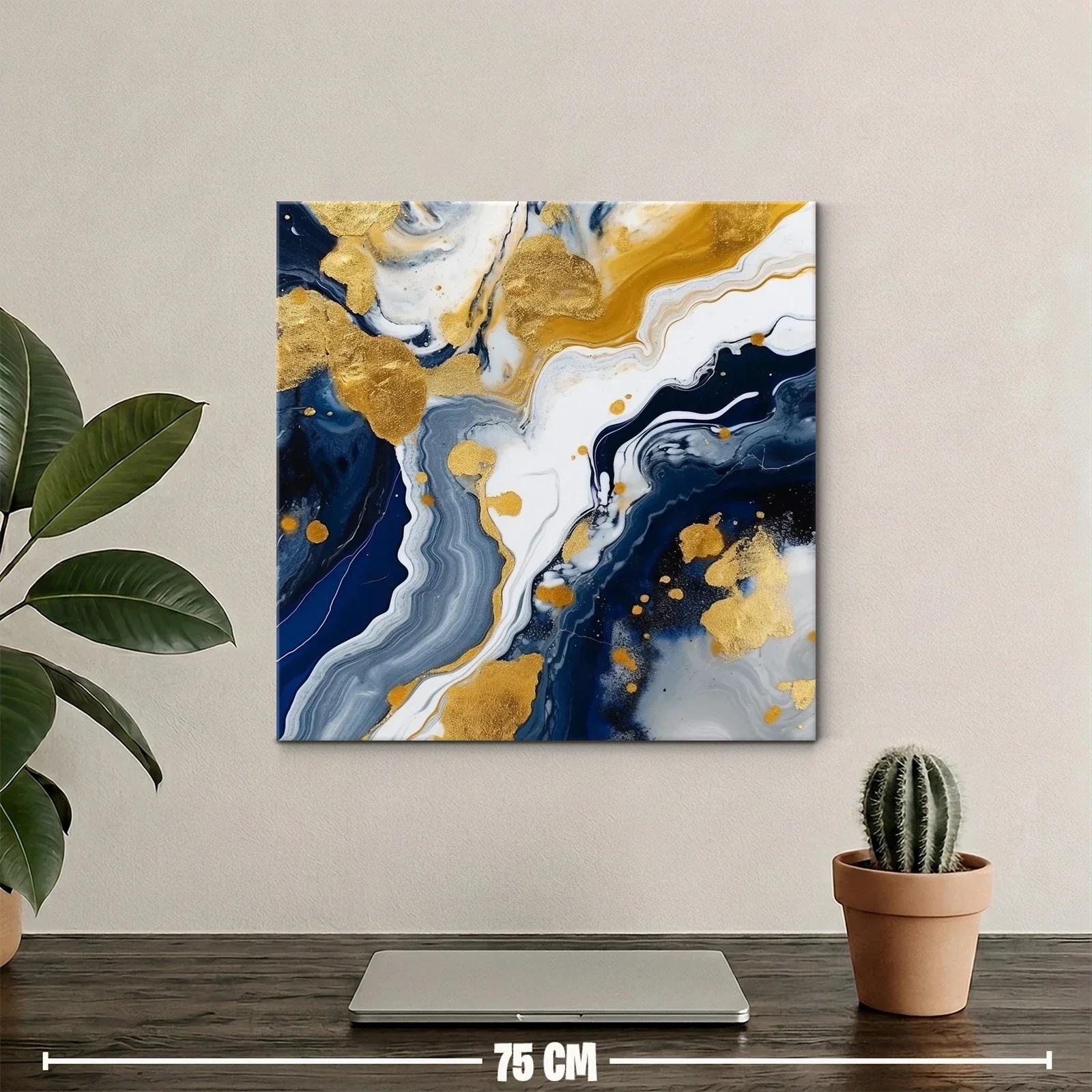 Arte abstracto en tonos dorados y azul profundo elegante — miniatura 2