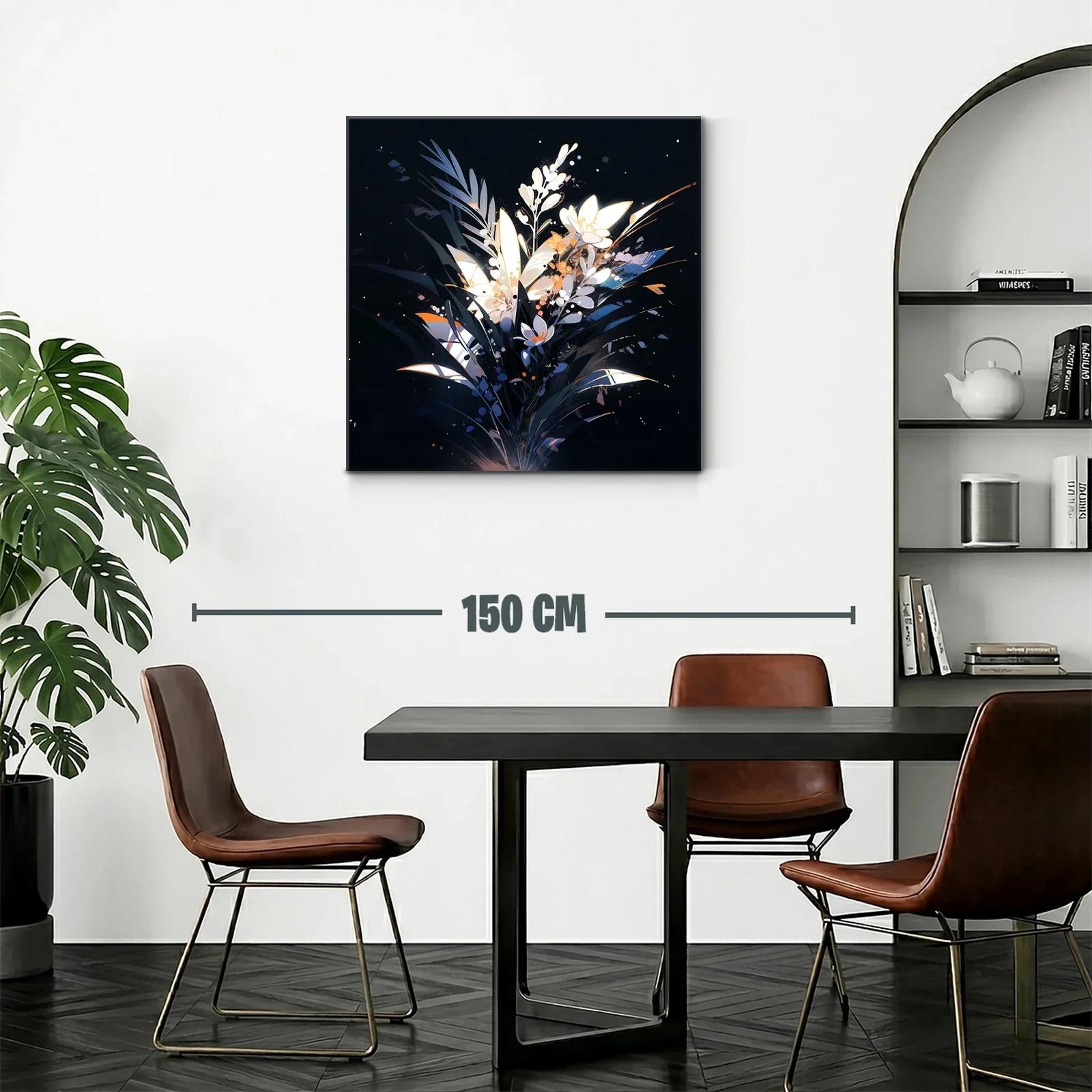 Cuadro moderno con ramo floral iluminado sobre fondo oscuro — miniatura 2