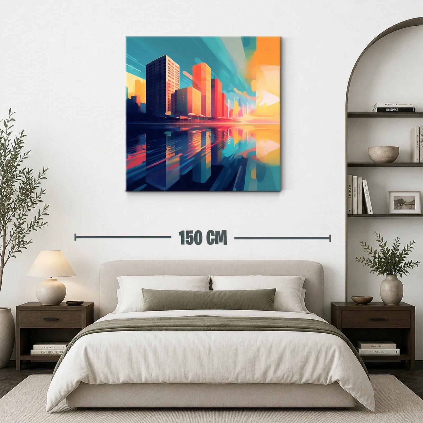 Atardecer vibrante sobre la ciudad reflejada en el agua — miniatura 3