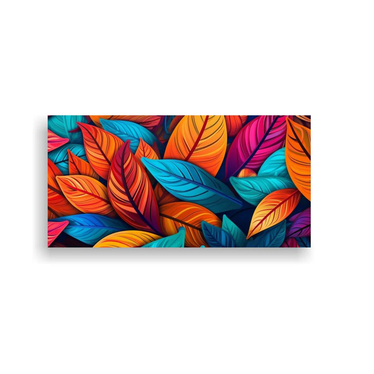 Cuadro hojas tropicales con patrón denso y colores vibrantes — imagen principal