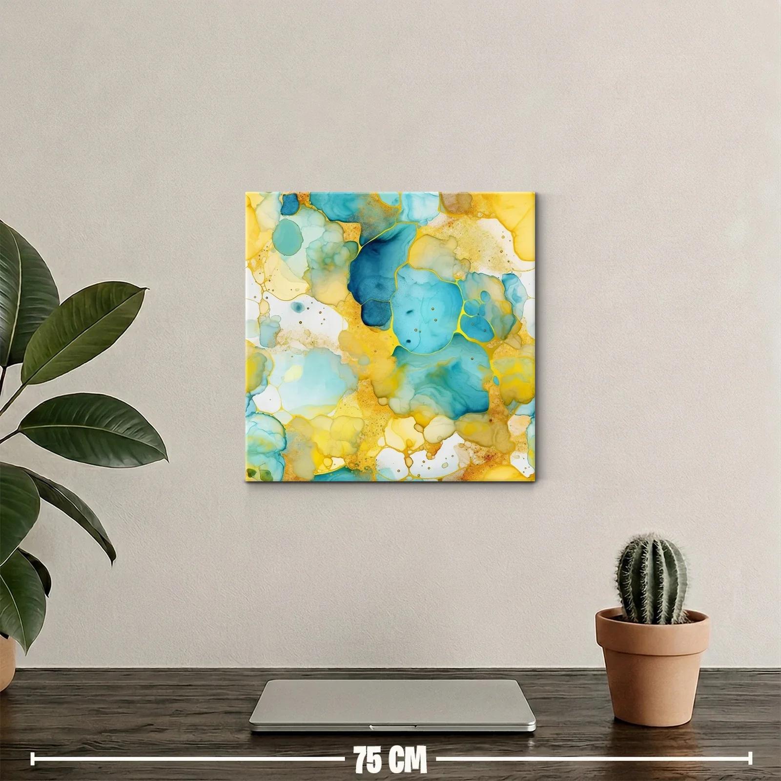 Cuadro abstracto en tonos turquesa y dorados vibrantes — miniatura 2