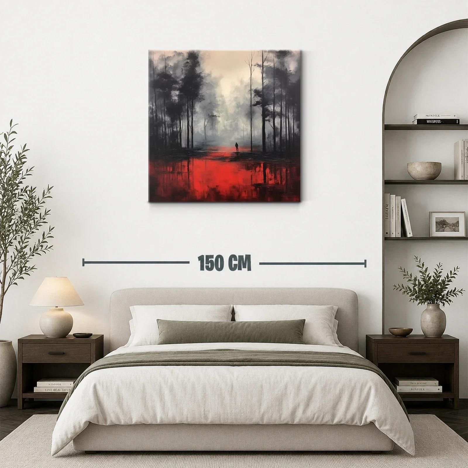Bosque brumoso con reflejos intensos en rojo vibrante — miniatura 3