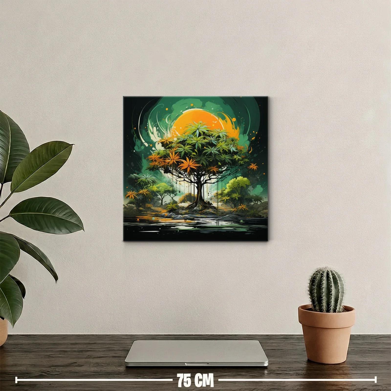 Árbol vibrante con tonos verdes y naranjas bajo sol intenso — miniatura 2