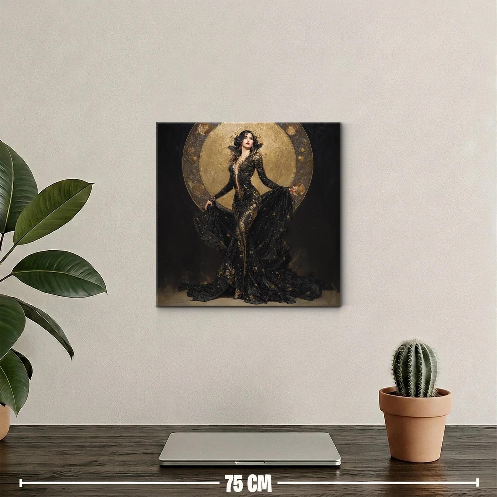 Dama elegante con aura dorada y vestido negro de lujo — miniatura 2