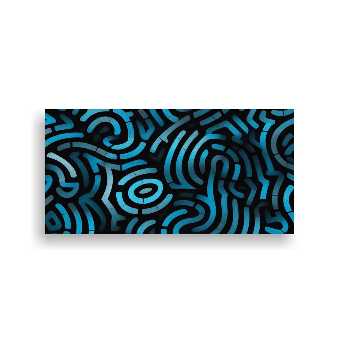Cuadro patrón laberíntico abstracto en turquesa y negro — imagen principal