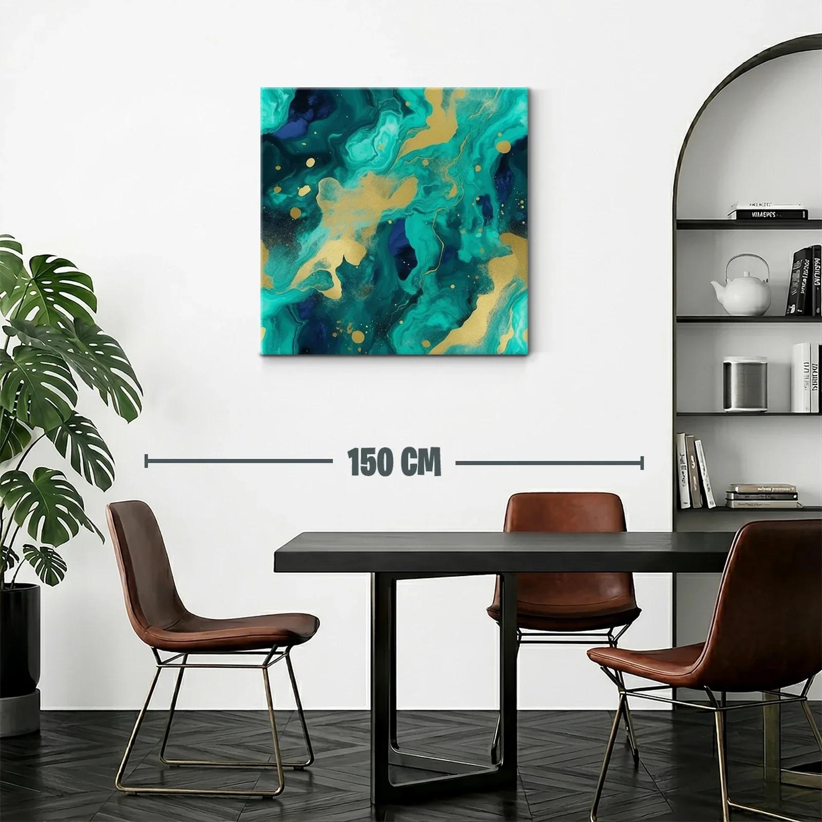 Cuadro abstracto en tonos turquesa y dorado elegante — miniatura 2