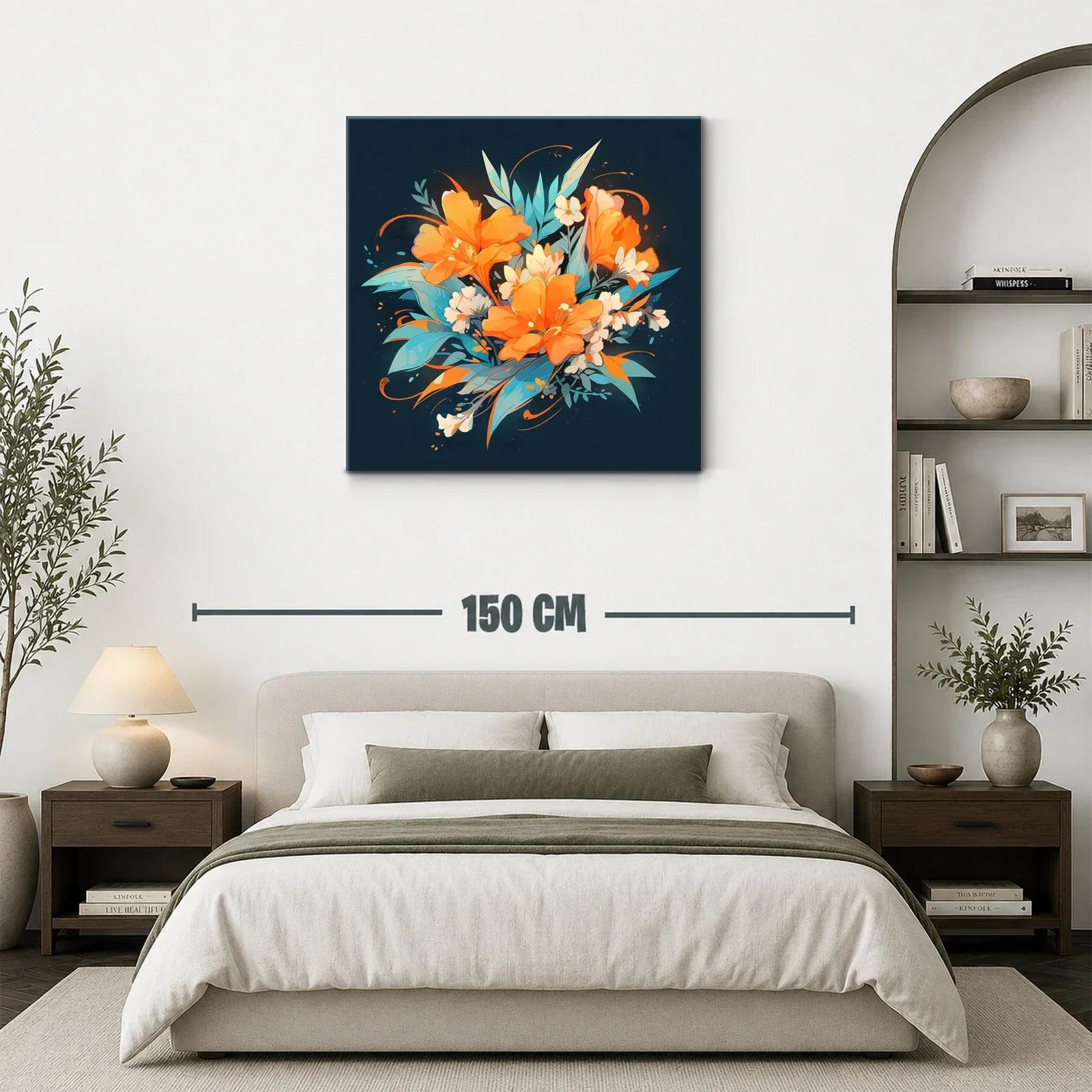 Composición floral vibrante con tonos naranjas y azules — miniatura 3