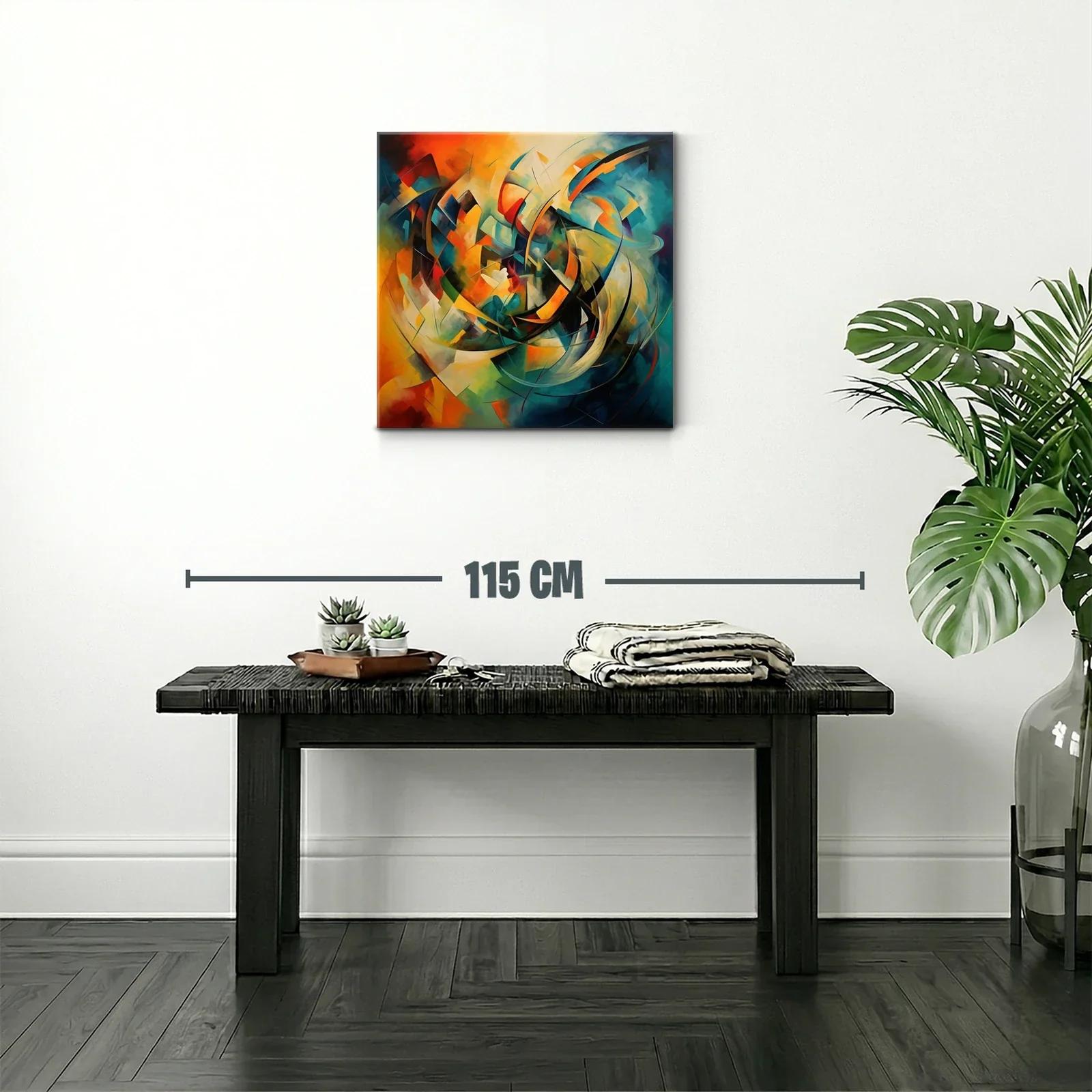 Cuadro abstracto con tonos cálidos y fríos en movimiento — miniatura 2