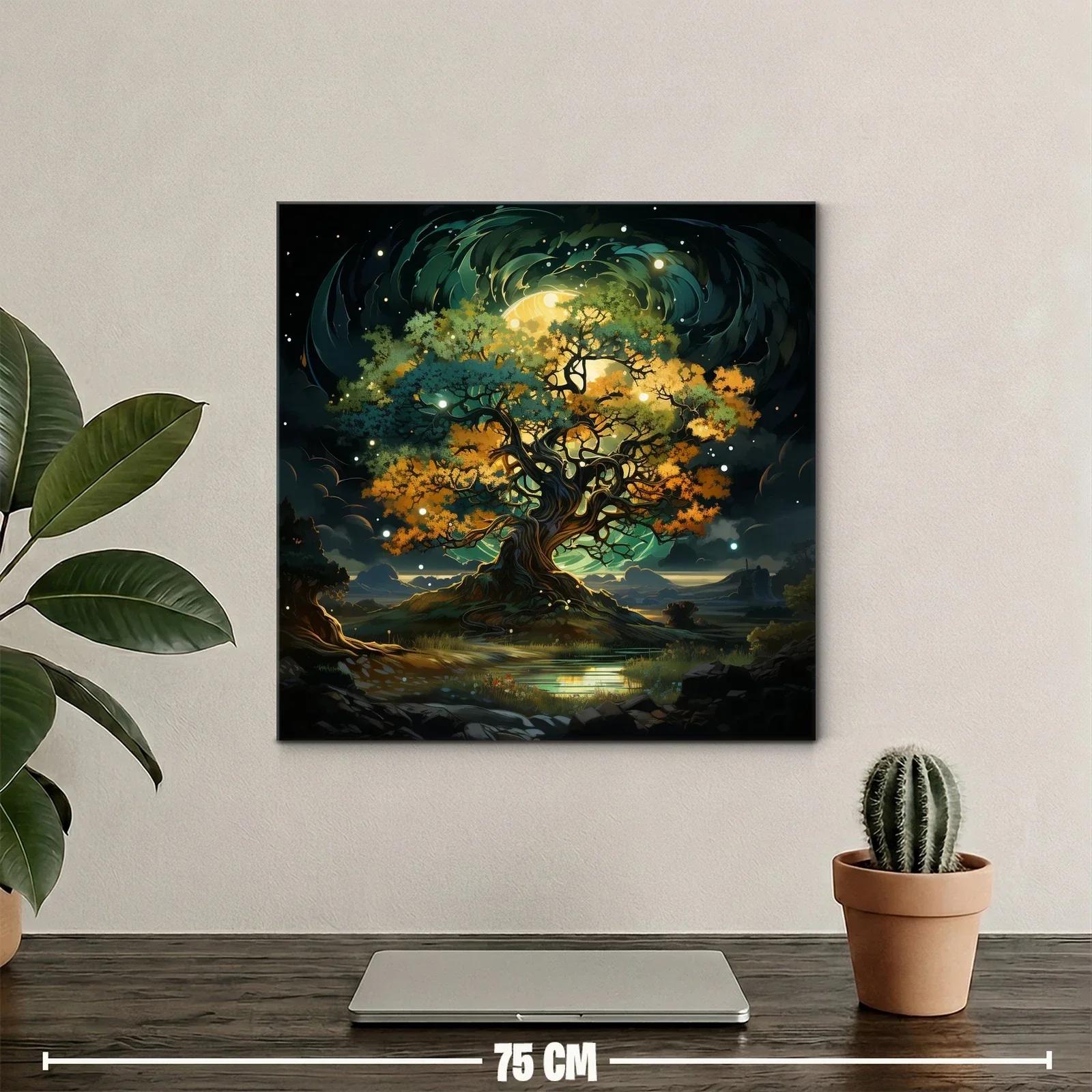 Árbol mágico iluminado en paisaje nocturno fascinante — miniatura 2