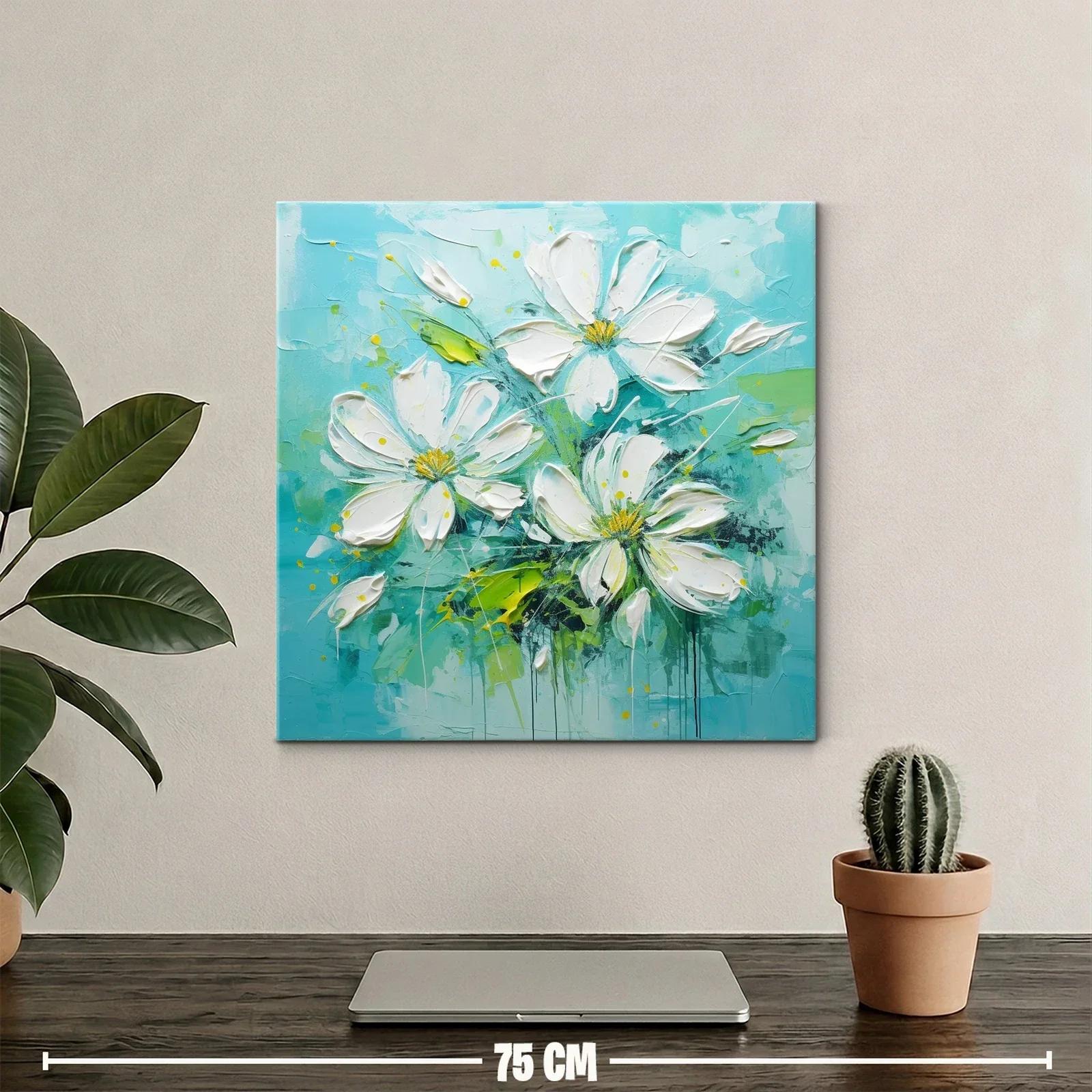 Flores blancas sobre fondo turquesa vibrante — miniatura 2
