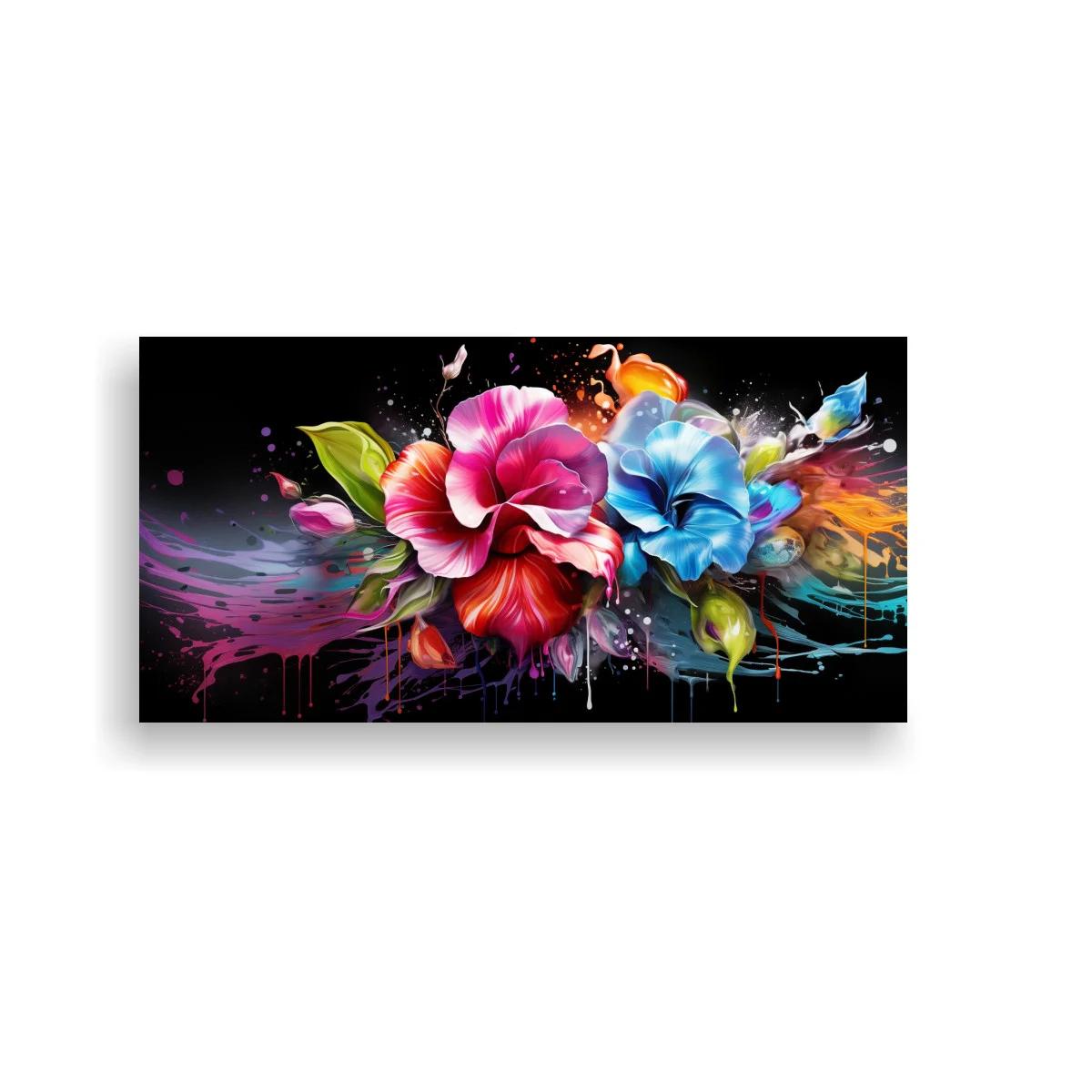 Cuadro flores tropicales de colores con salpicaduras — imagen principal
