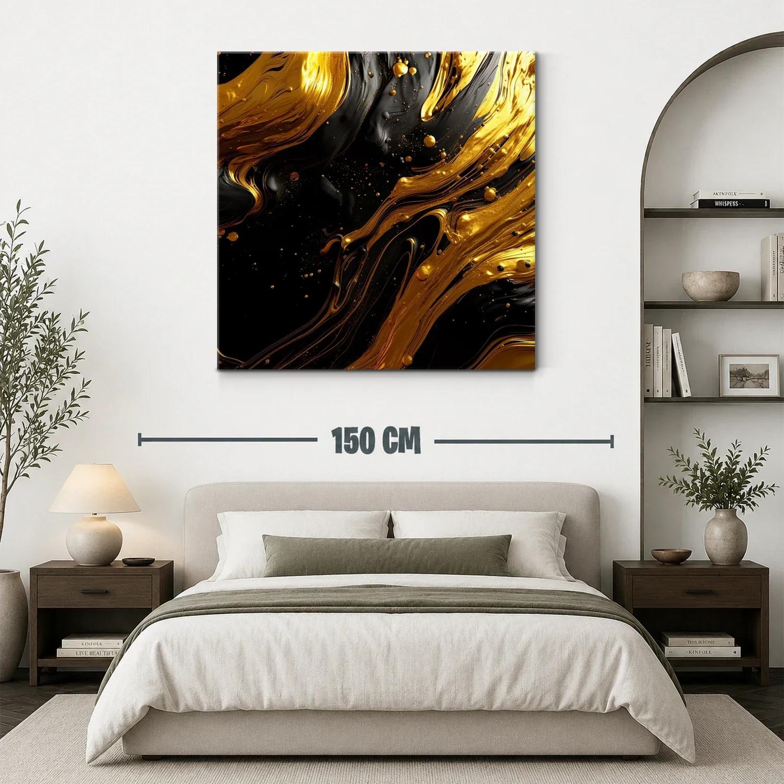 Composición abstracta en dorado y negro con textura fluida — miniatura 3