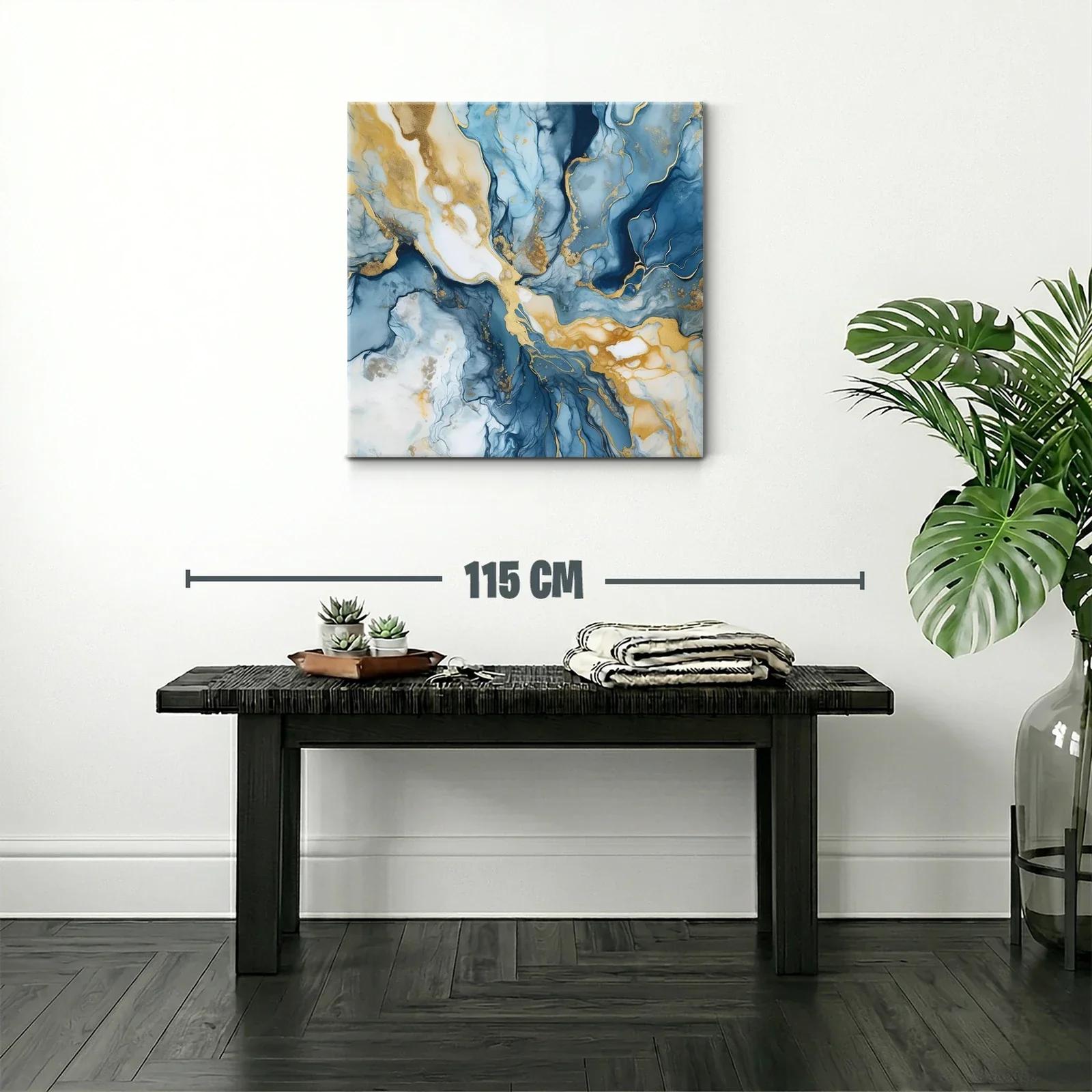 Arte abstracto con tonos azul y dorado para ambientes elegantes — miniatura 2