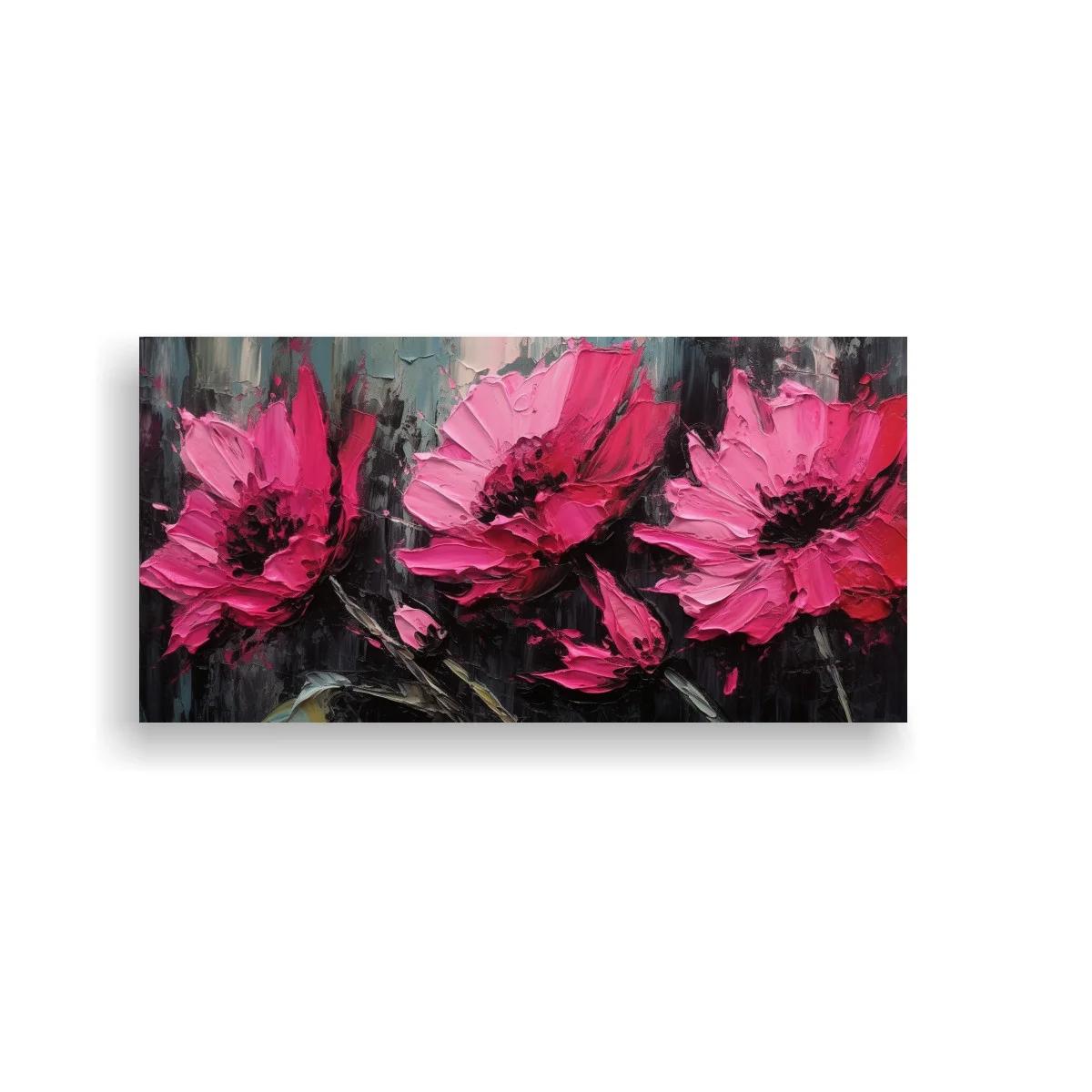 Cuadro de amapolas rosas con fondo oscuro gestual — imagen principal