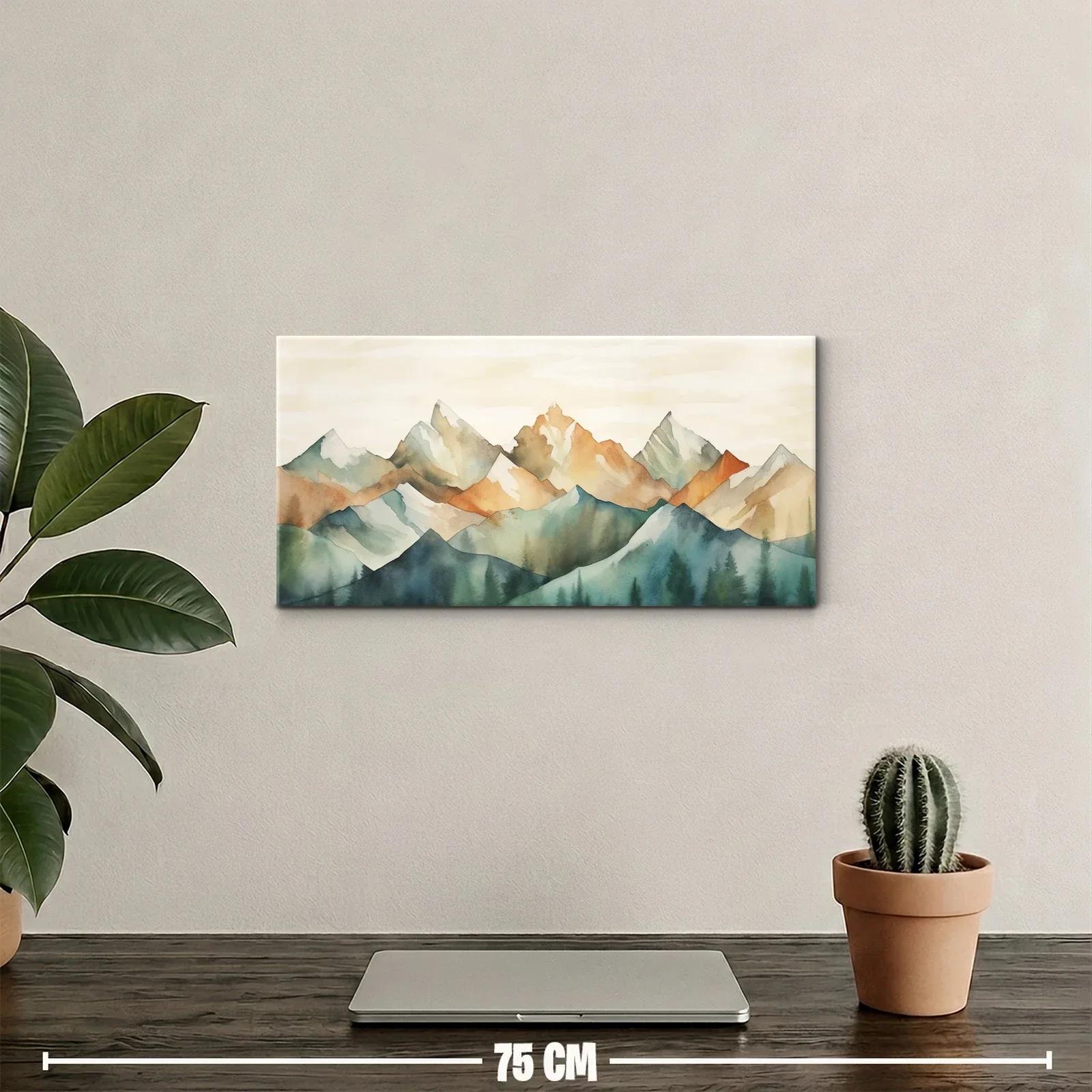 Cuadro cordillera de montañas en capas con bosque — miniatura 2