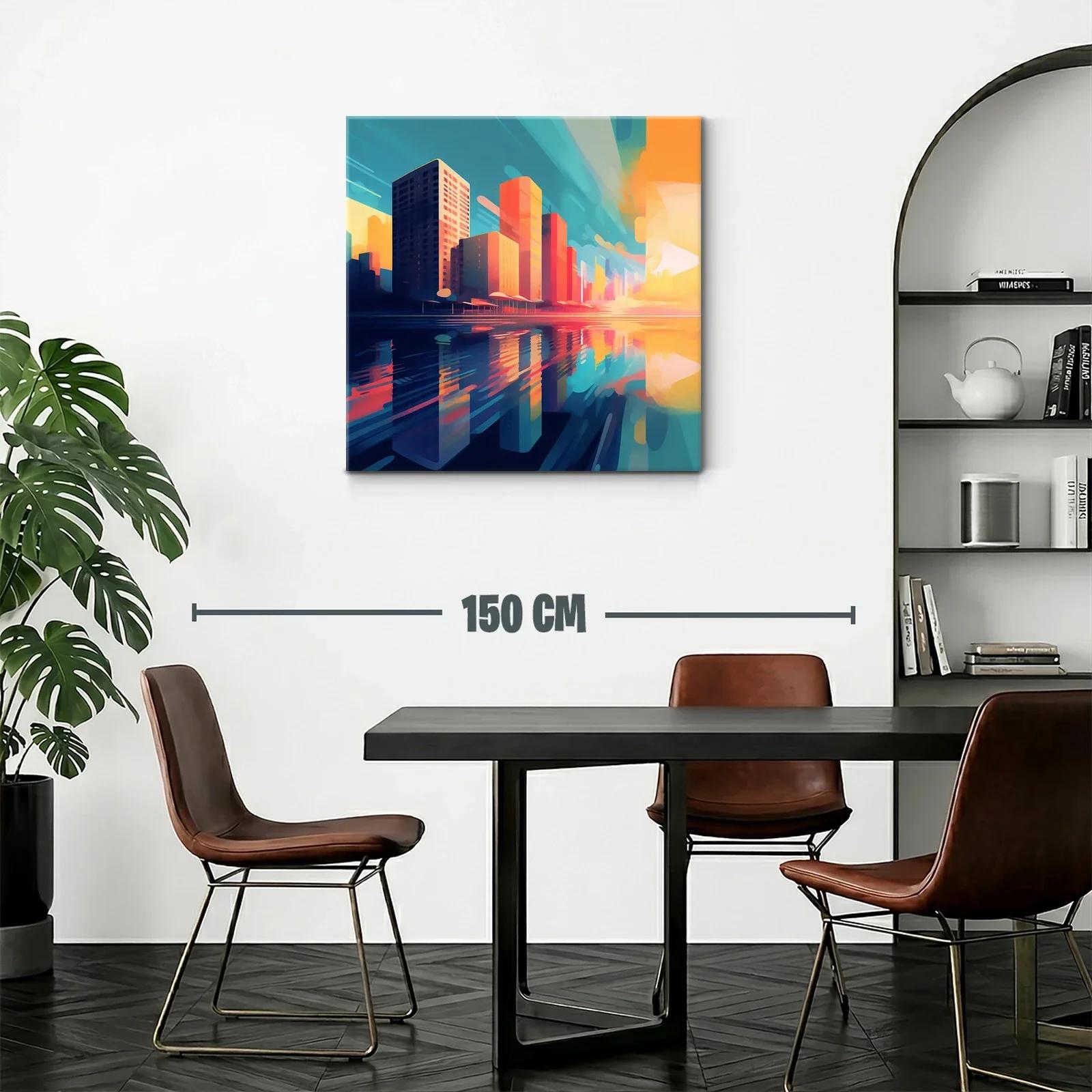 Atardecer vibrante sobre la ciudad reflejada en el agua — miniatura 2