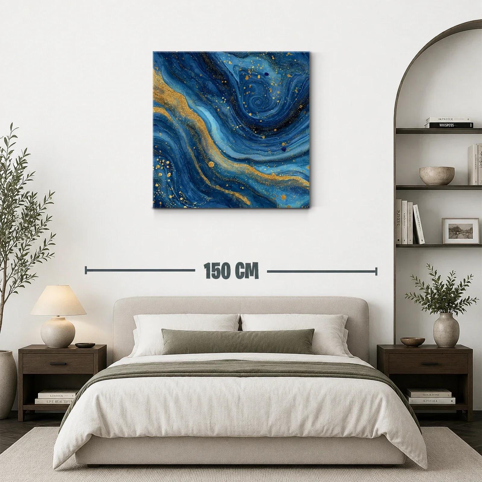 Cuadro abstracto en azul profundo con destellos dorados — miniatura 3