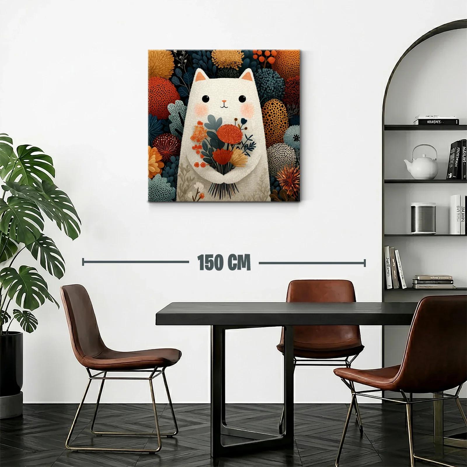 Ilustración de gato blanco con flores otoñales — miniatura 2