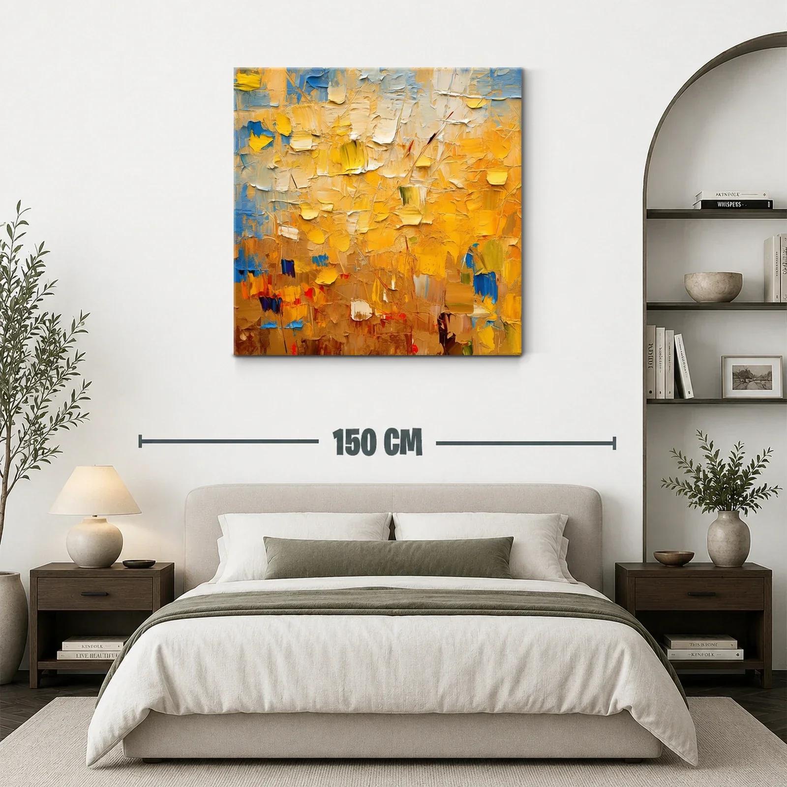 Cuadro abstracto en tonos cálidos con destellos azules — miniatura 3