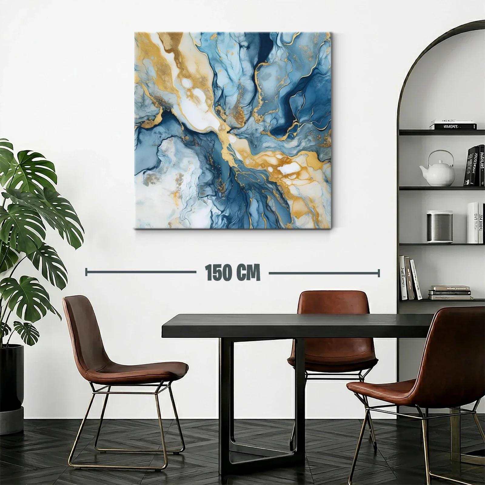 Arte abstracto con tonos azul y dorado para ambientes elegantes — miniatura 2