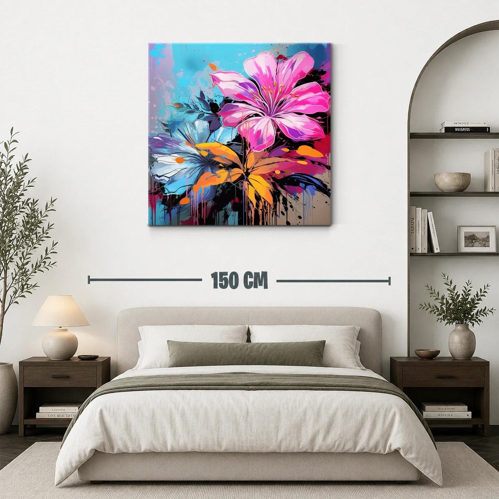 Cuadro vibrante con flores en tonos rosa y azul — miniatura 3