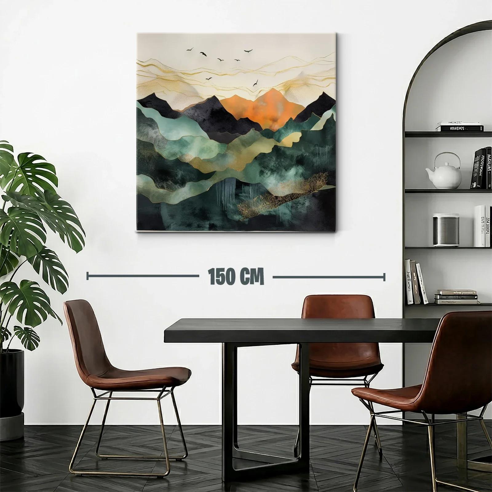 Paisaje abstracto con montañas y aves en tonos cálidos — miniatura 2