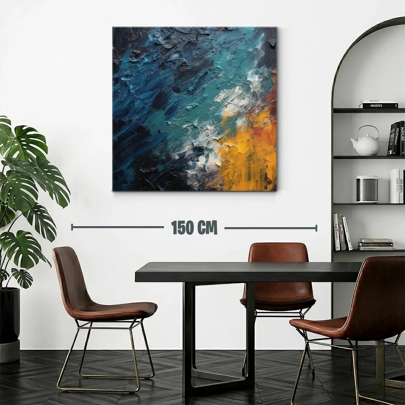 Cuadro abstracto con texturas en azul y amarillo vibrante — miniatura 2