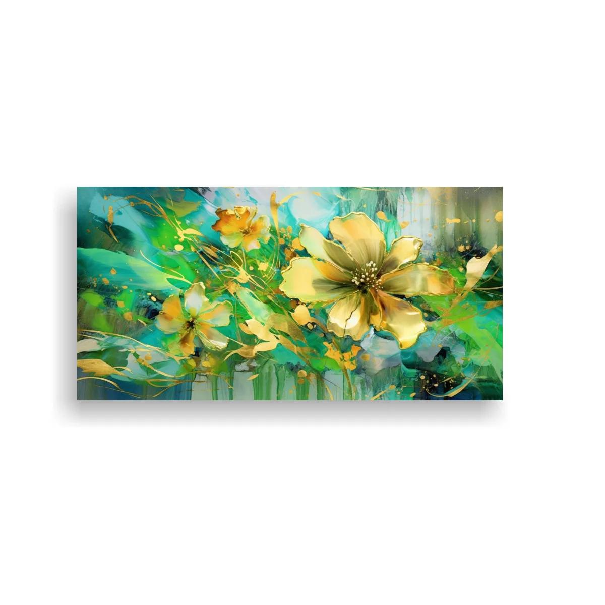 Cuadro flores amarillas con veladuras turquesa — imagen principal
