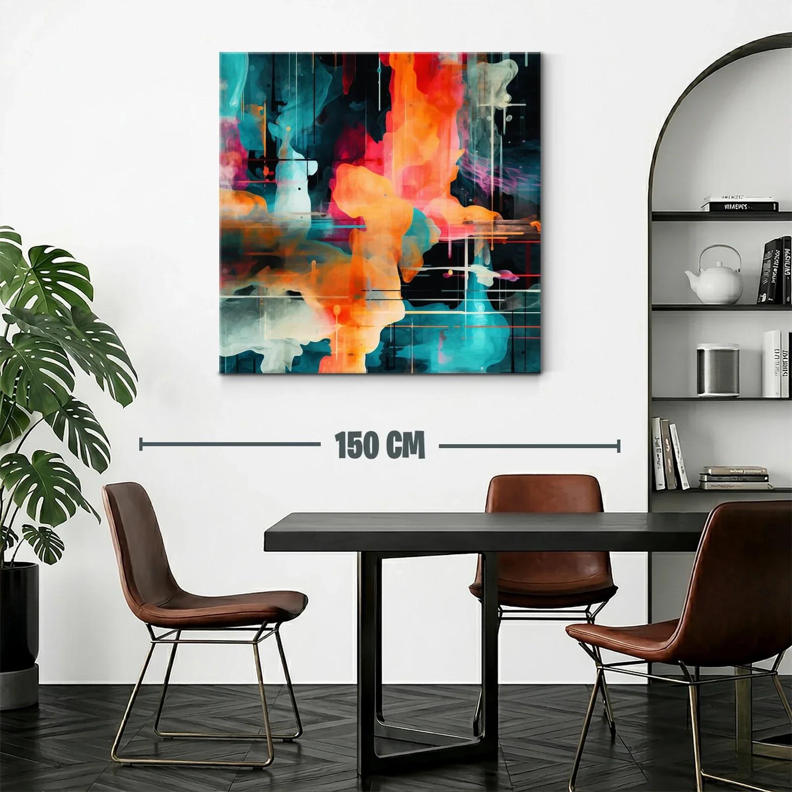 Cuadro abstracto en tonos vibrantes con formas fluidas y líneas sutiles — miniatura 2