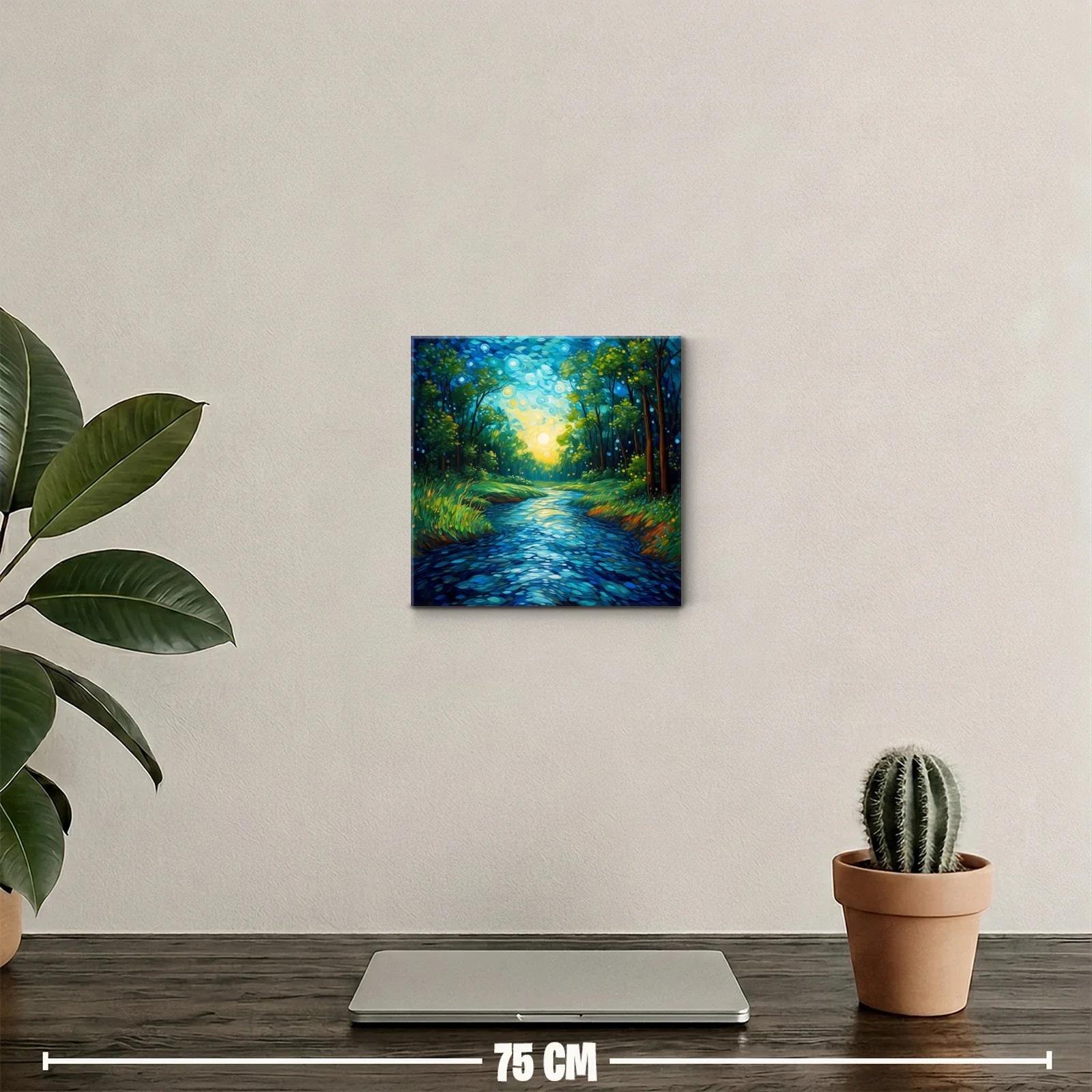 Bosque iluminado al amanecer reflejado en el río — miniatura 2
