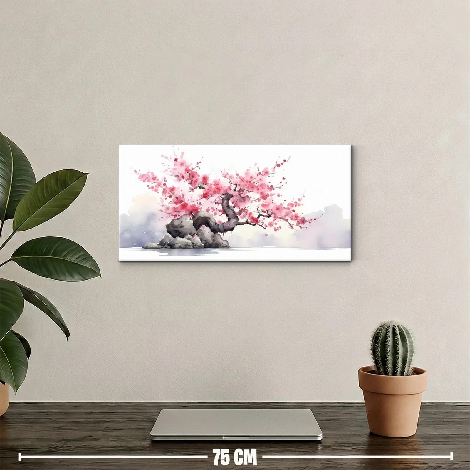 Cuadro bonsái en flor de cerezo sobre base gris — miniatura 2